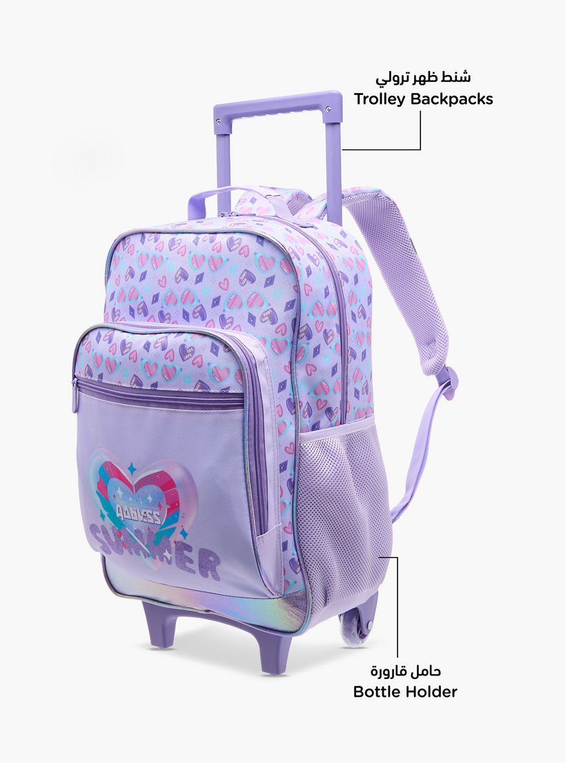 Flora Bella Heart Print School Trolley Backpack with Retractable Handle - 30x16x44 cms-school-bagsandbackpacks-trolleybags-image-4