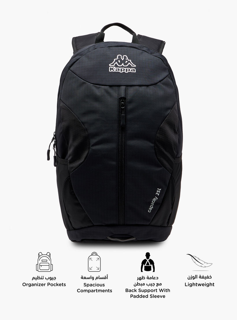 Kappa Logo Print Backpack with Adjustable Straps and Zip Closure - 16x27x46 cm-women-bagsandwallets-backpacks-image-4
