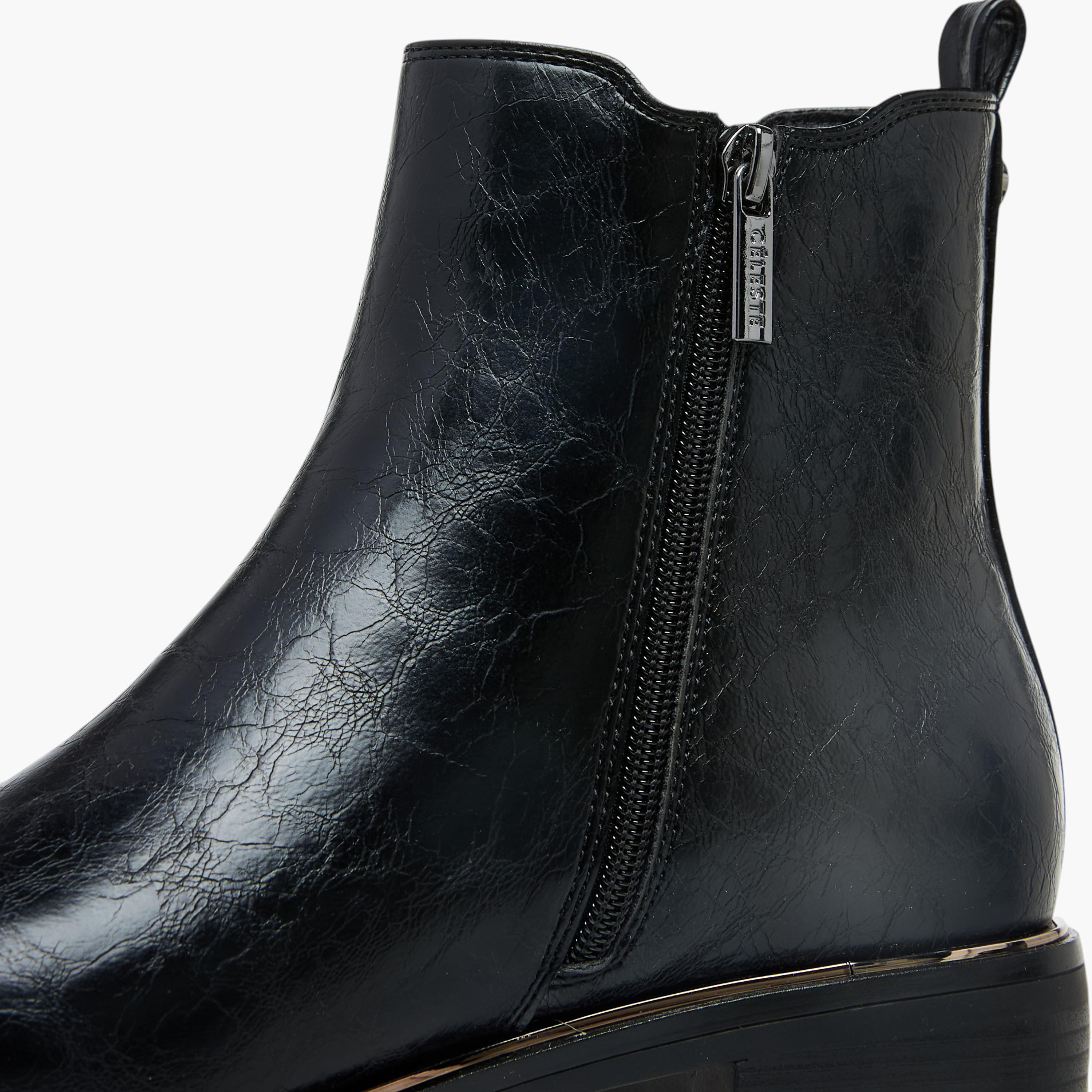 بوت كاحل سادة بسحاب إغلاق وألسنة سحب للنساء من سيليست-women-shoes-boots-image-5
