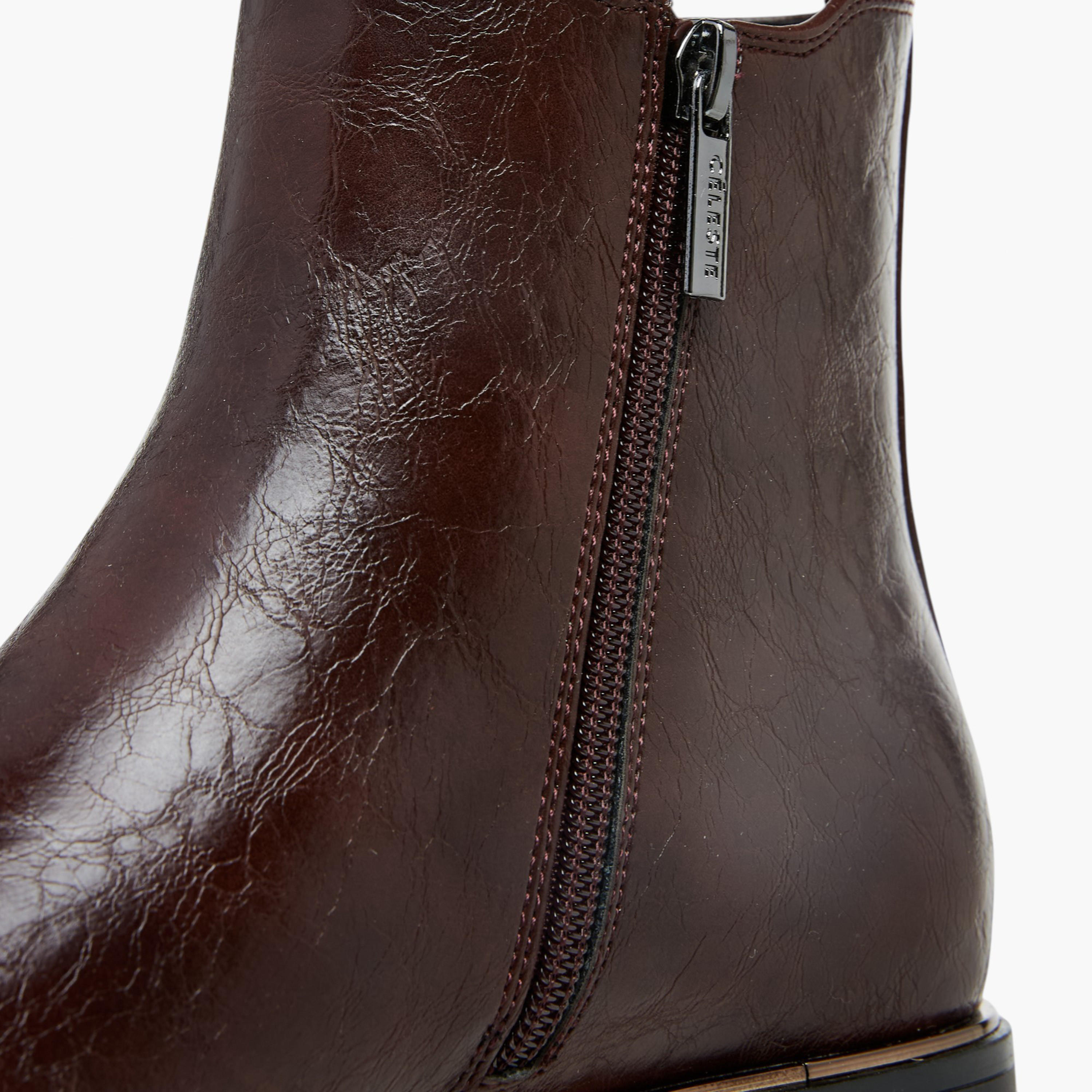 Celeste Women's Solid Ankle Boots with Zip Closure and Pull Tabs-women-shoes-boots-image-5