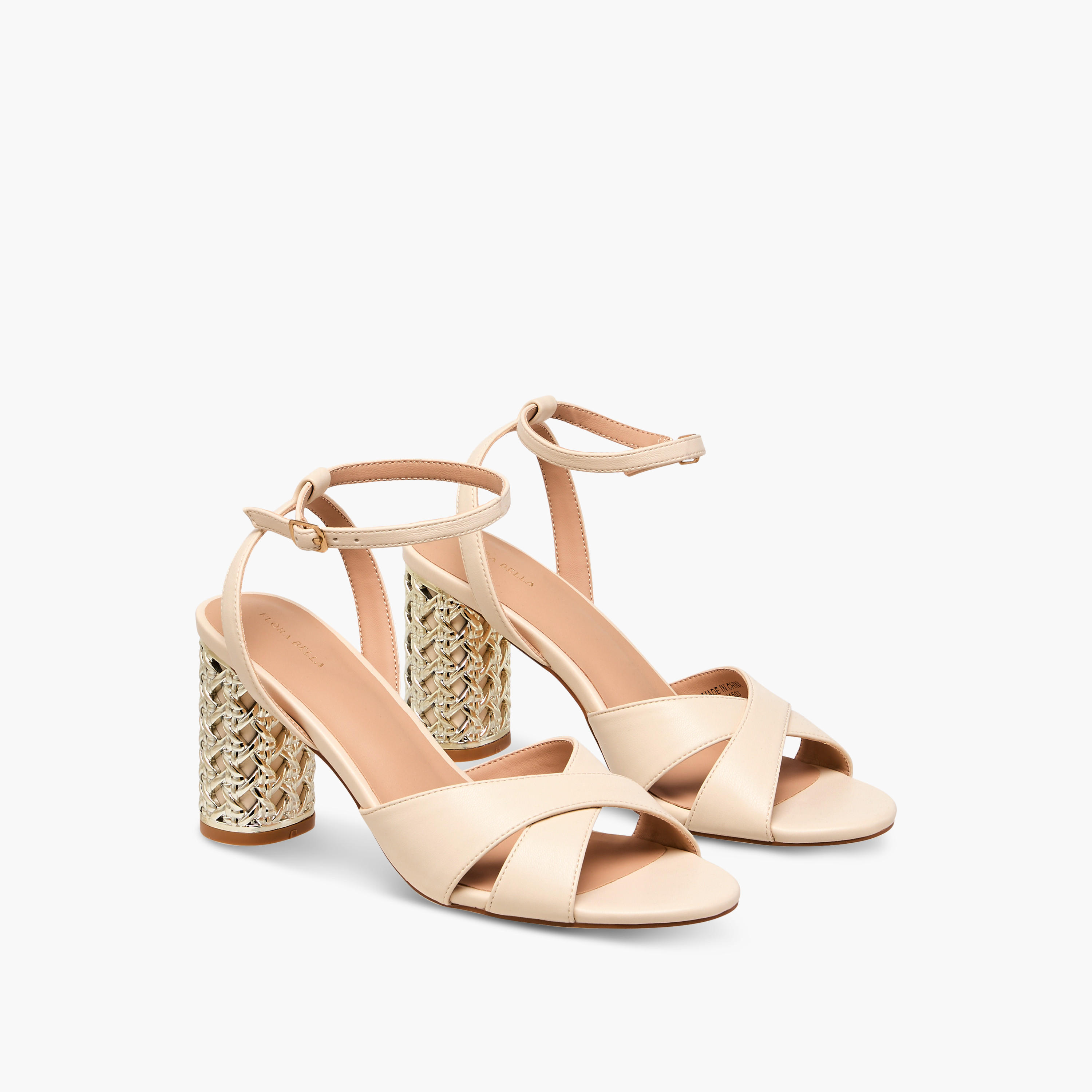 Flora Bella Cross Strap Metallic Block Heel Sandals with Buckle Closure-women-shoes-sandals-heeled-image-1