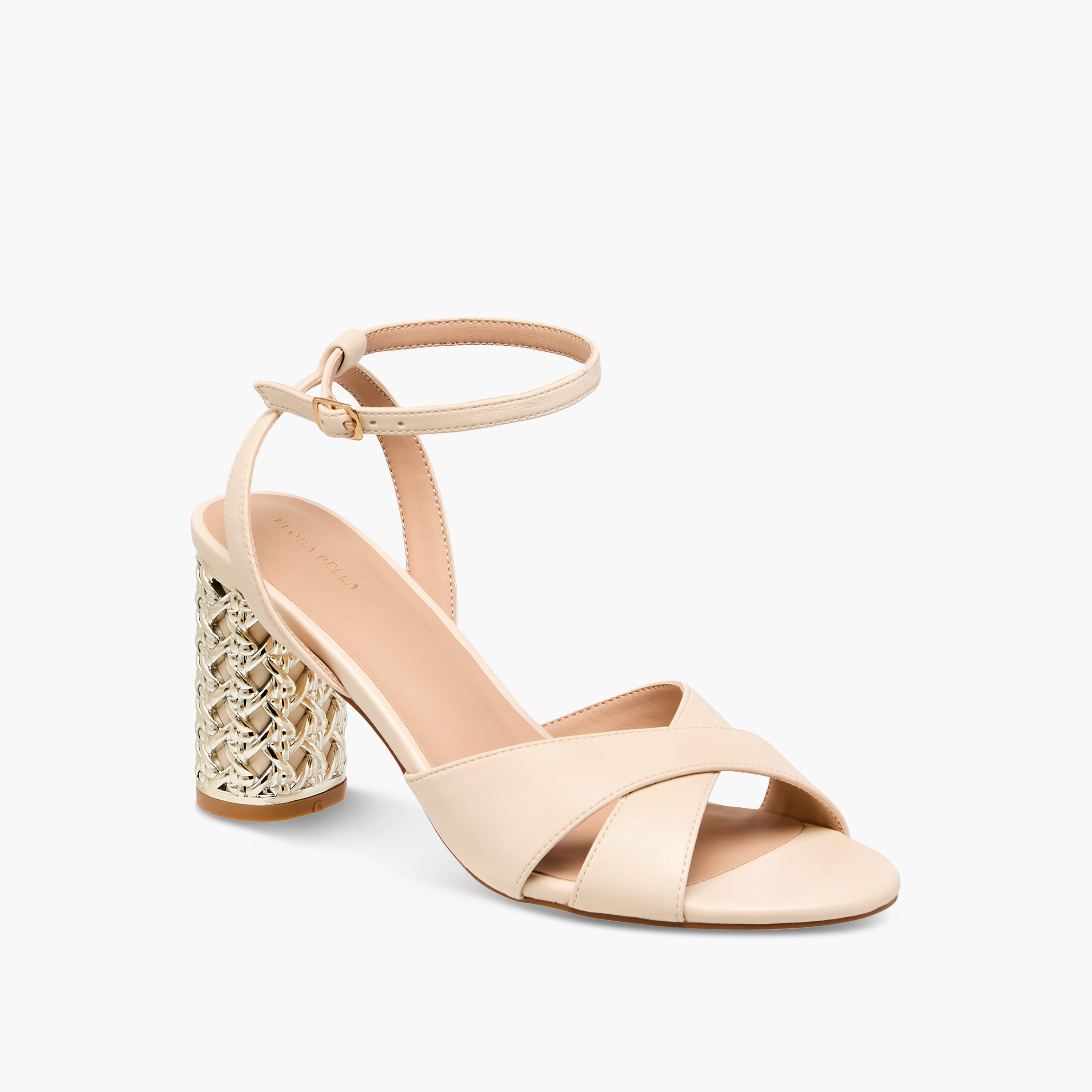 Flora Bella Cross Strap Metallic Block Heel Sandals with Buckle Closure-women-shoes-sandals-heeled-image-2