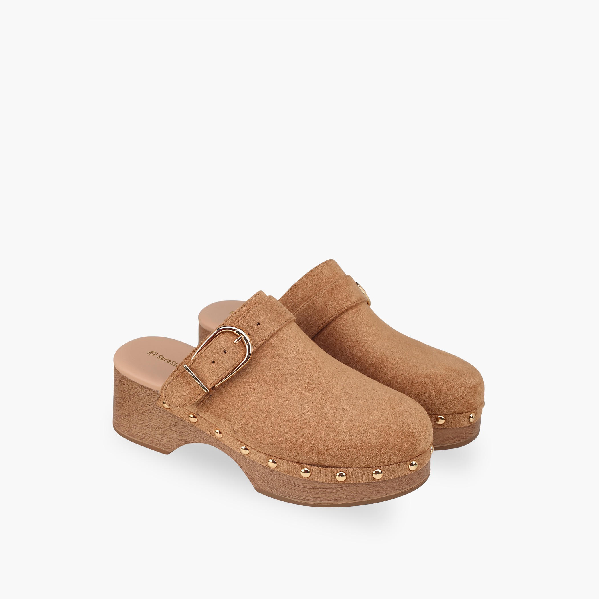 Surestep Women Buckle Detail Lightweight Block Heel Mules with Rivet Detailing-women-shoes-sandals-heeled-image-1