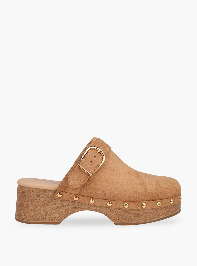 Surestep Women Buckle Detail Lightweight Block Heel Mules with Rivet Detailing-women-shoes-sandals-heeled-image-2