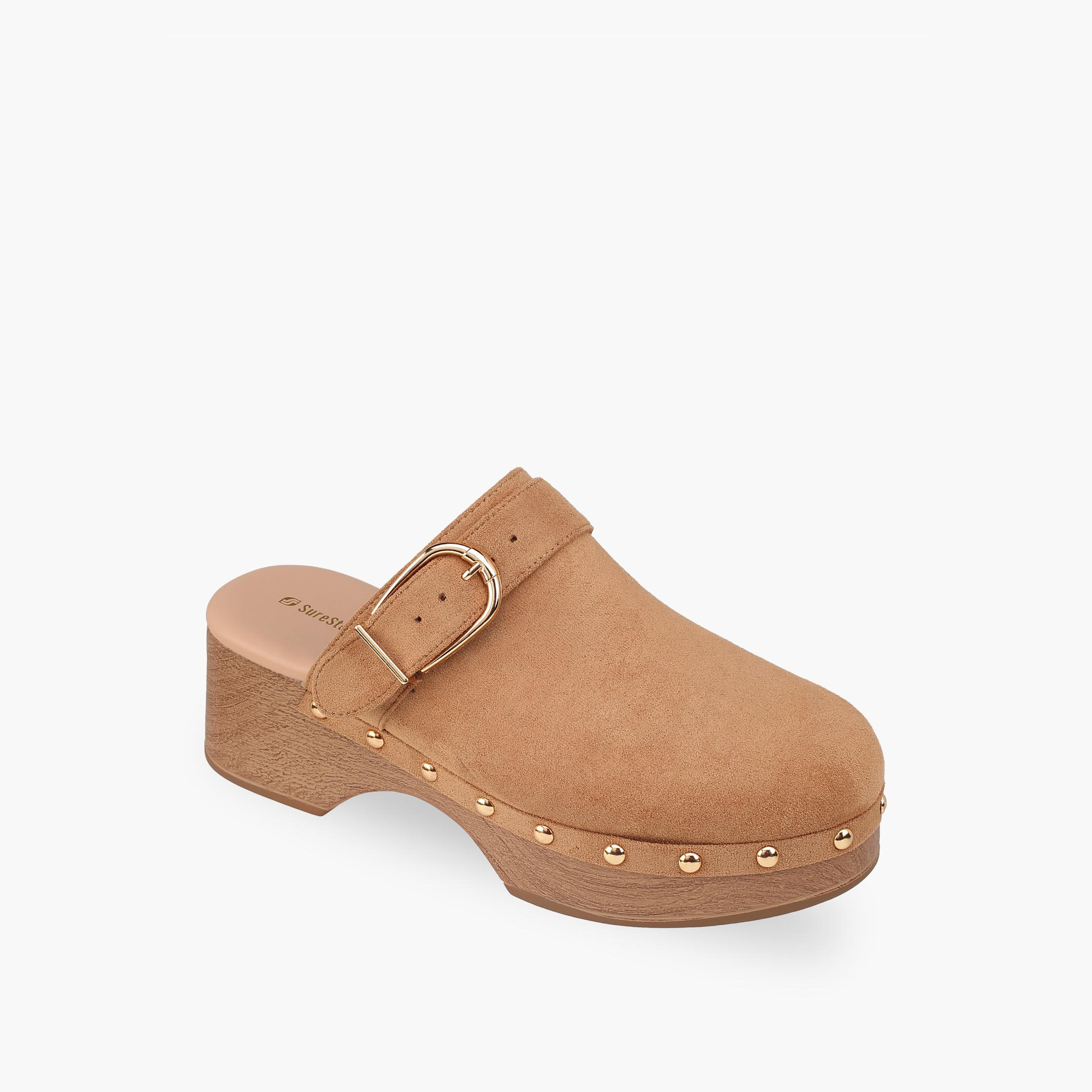 Surestep Women Buckle Detail Lightweight Block Heel Mules with Rivet Detailing-women-shoes-sandals-heeled-image-3