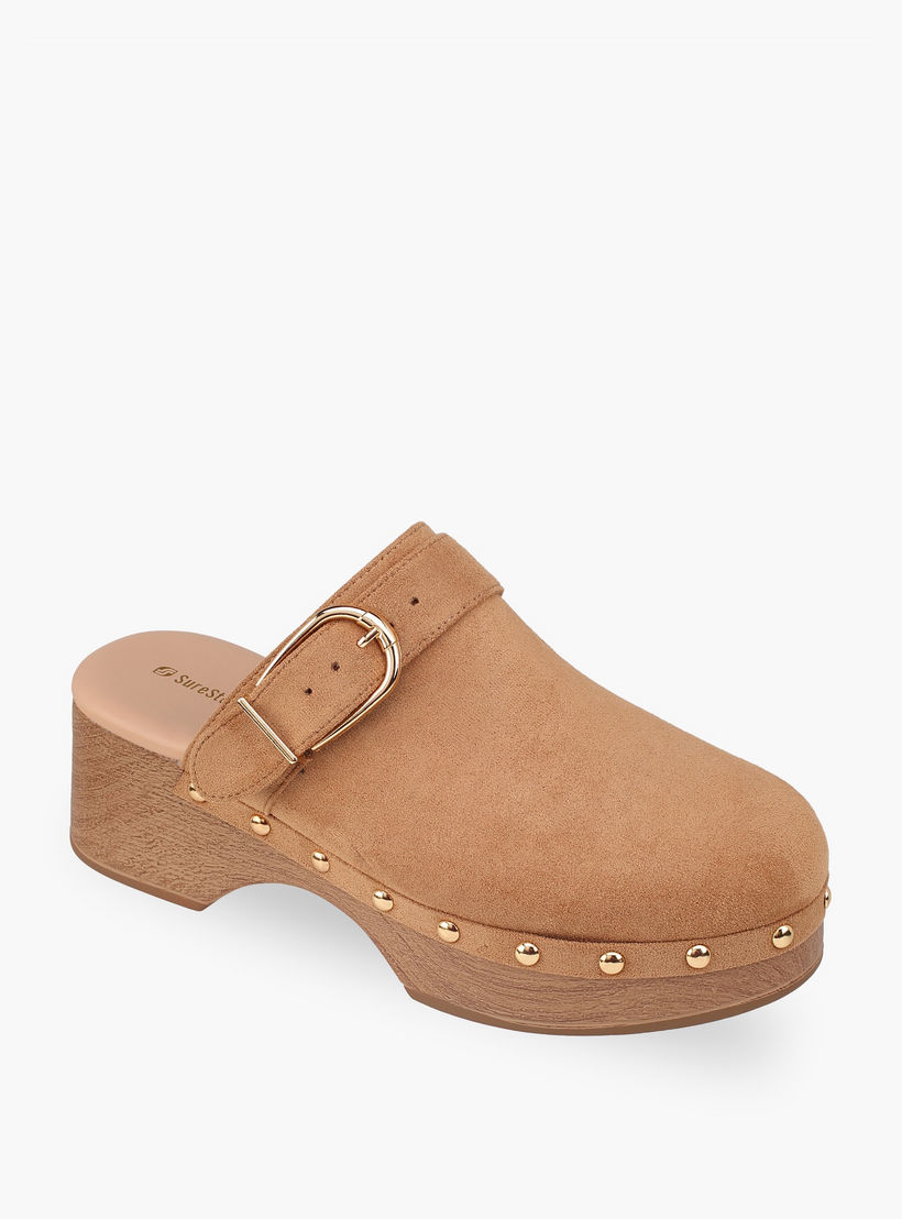 Surestep Women Buckle Detail Lightweight Block Heel Mules with Rivet Detailing-women-shoes-sandals-heeled-image-3