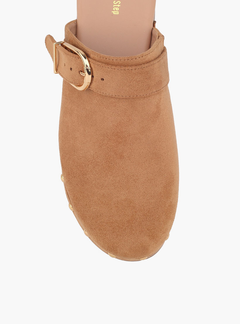 Surestep Women Buckle Detail Lightweight Block Heel Mules with Rivet Detailing-women-shoes-sandals-heeled-image-4