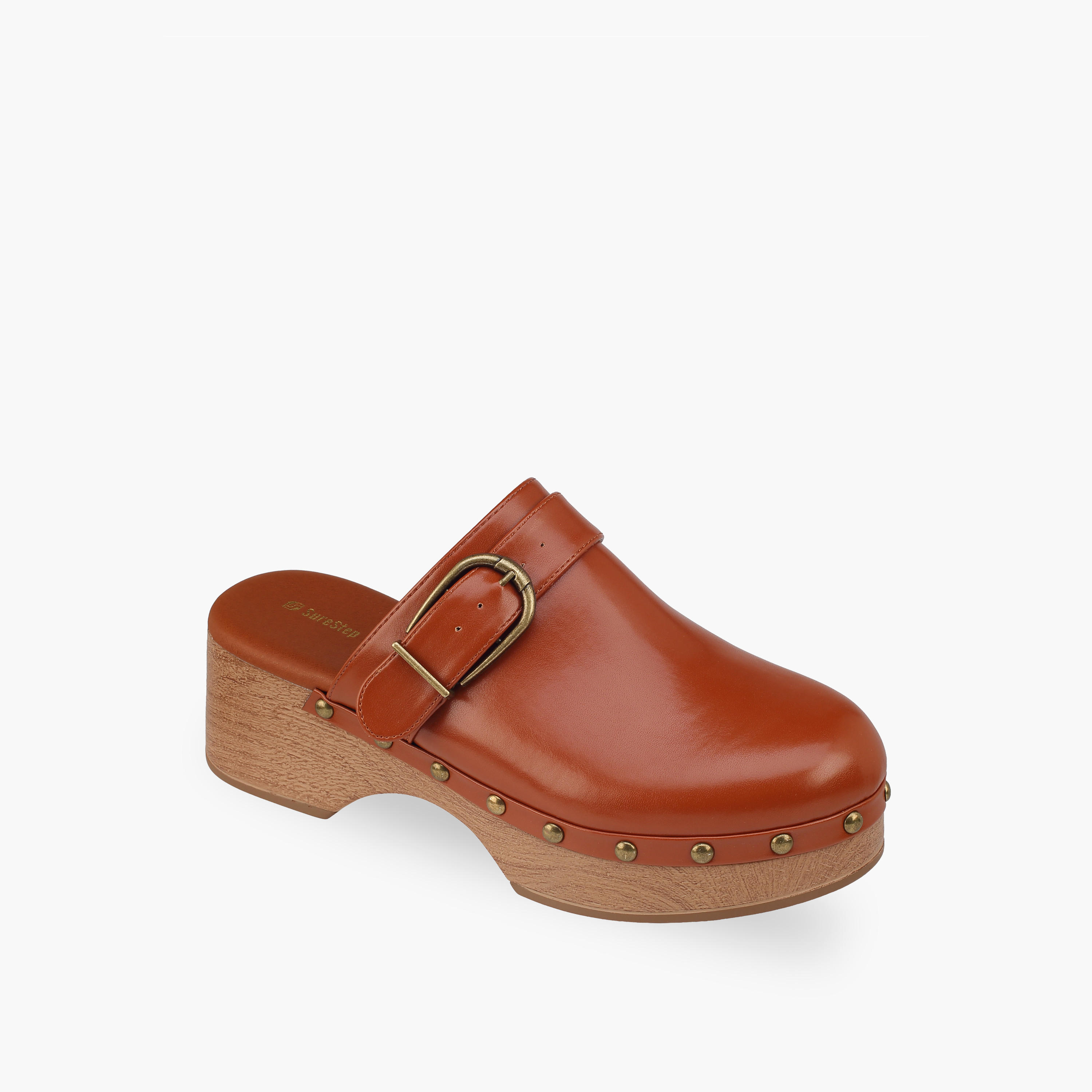Surestep Women Buckle Detail Lightweight Block Heel Mules with Rivet Detailing-women-shoes-sandals-heeled-image-2