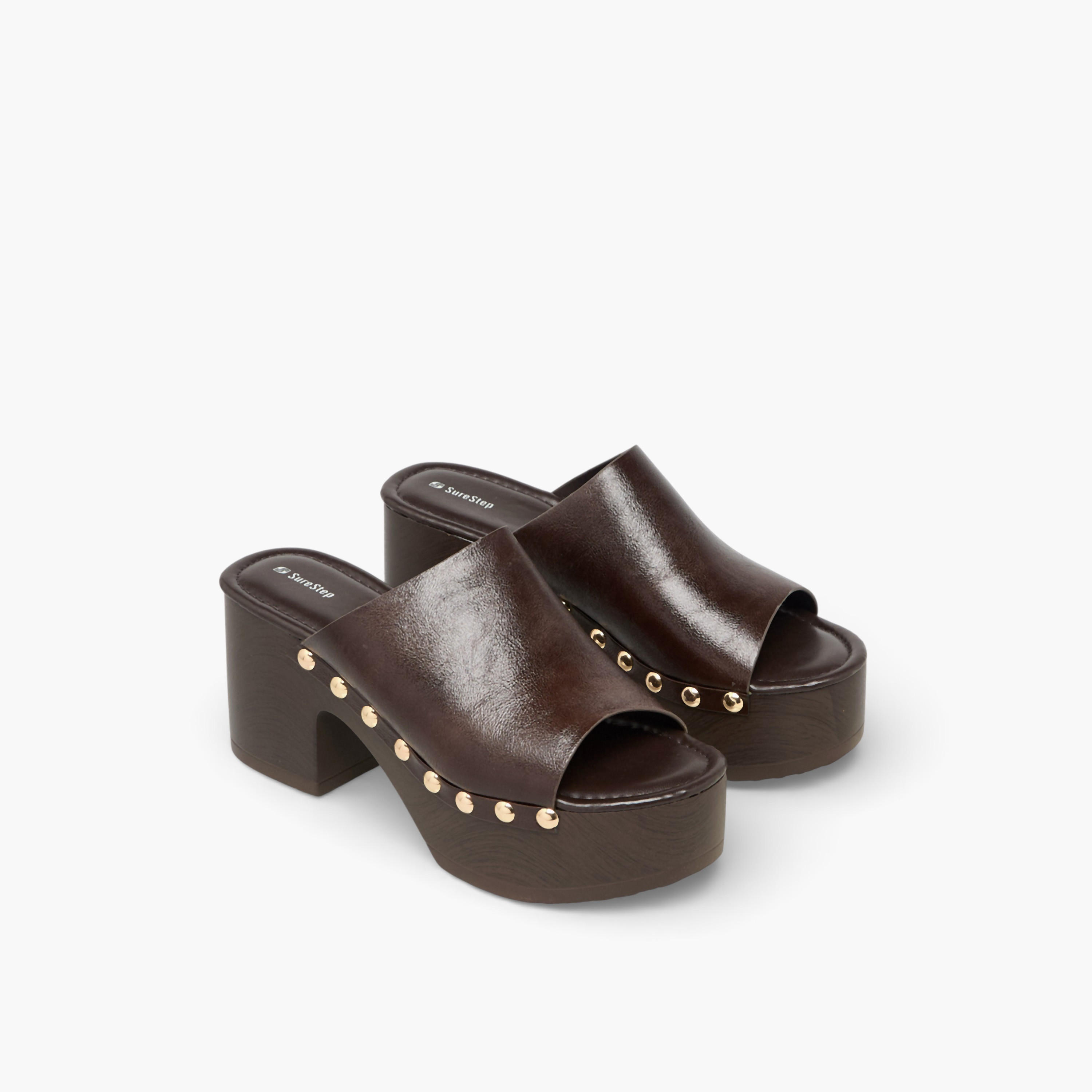 Surestep Women Lightweight Stud Embellished Platform Heel Sandals with Rivet Detailing-women-shoes-sandals-heeled-image-1