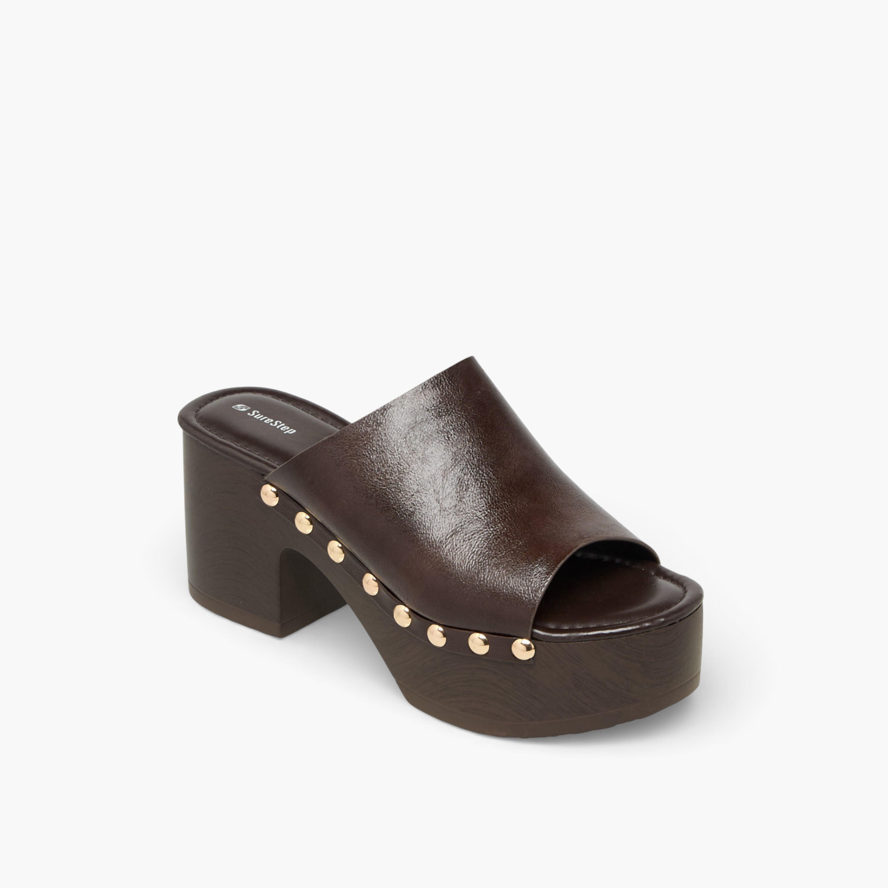 Surestep Women Lightweight Stud Embellished Platform Heel Sandals with Rivet Detailing-women-shoes-sandals-heeled-image-2