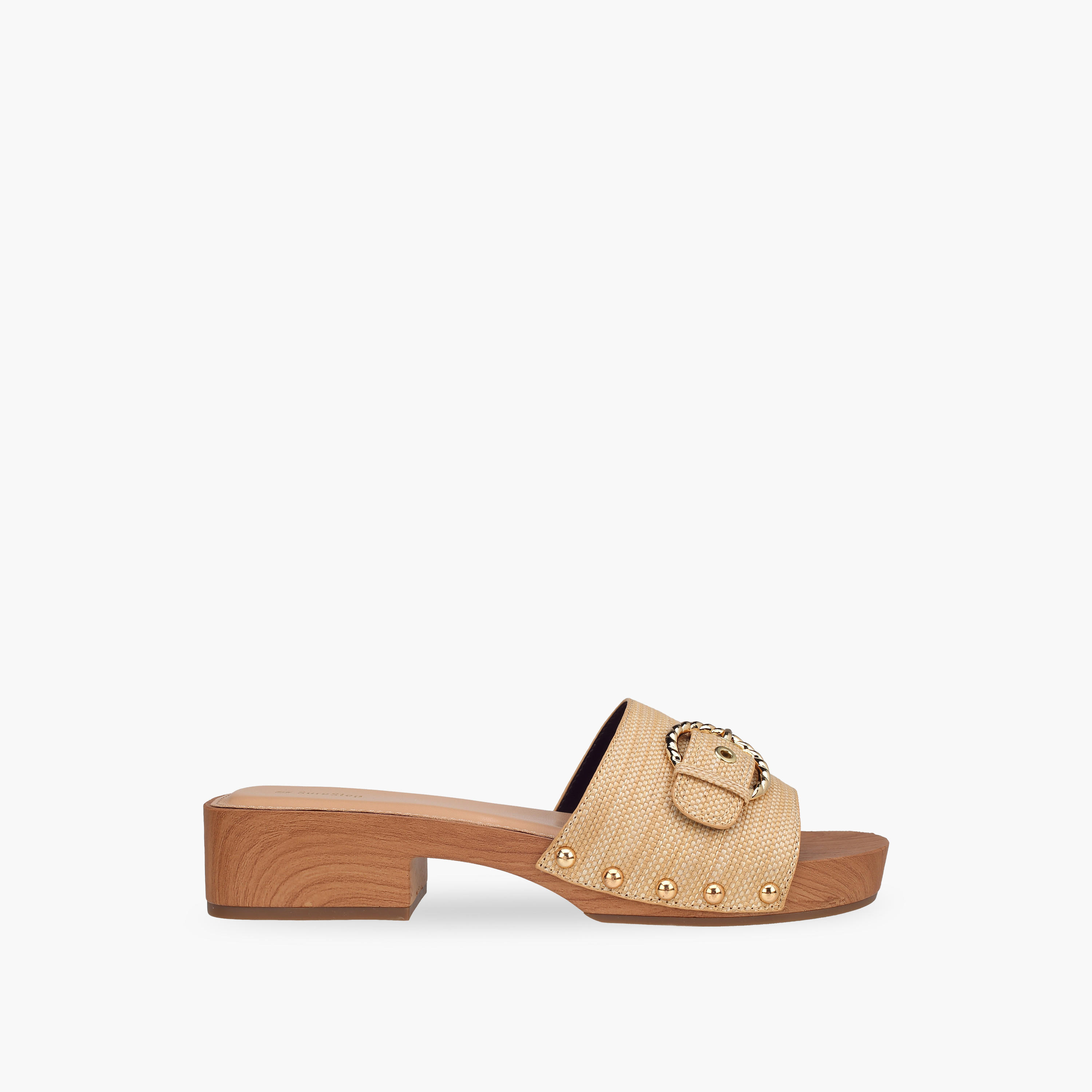 Surestep Women Lightweight Buckle Accent Block Heel Sandals with Studded Trim-women-shoes-sandals-heeled-image-3