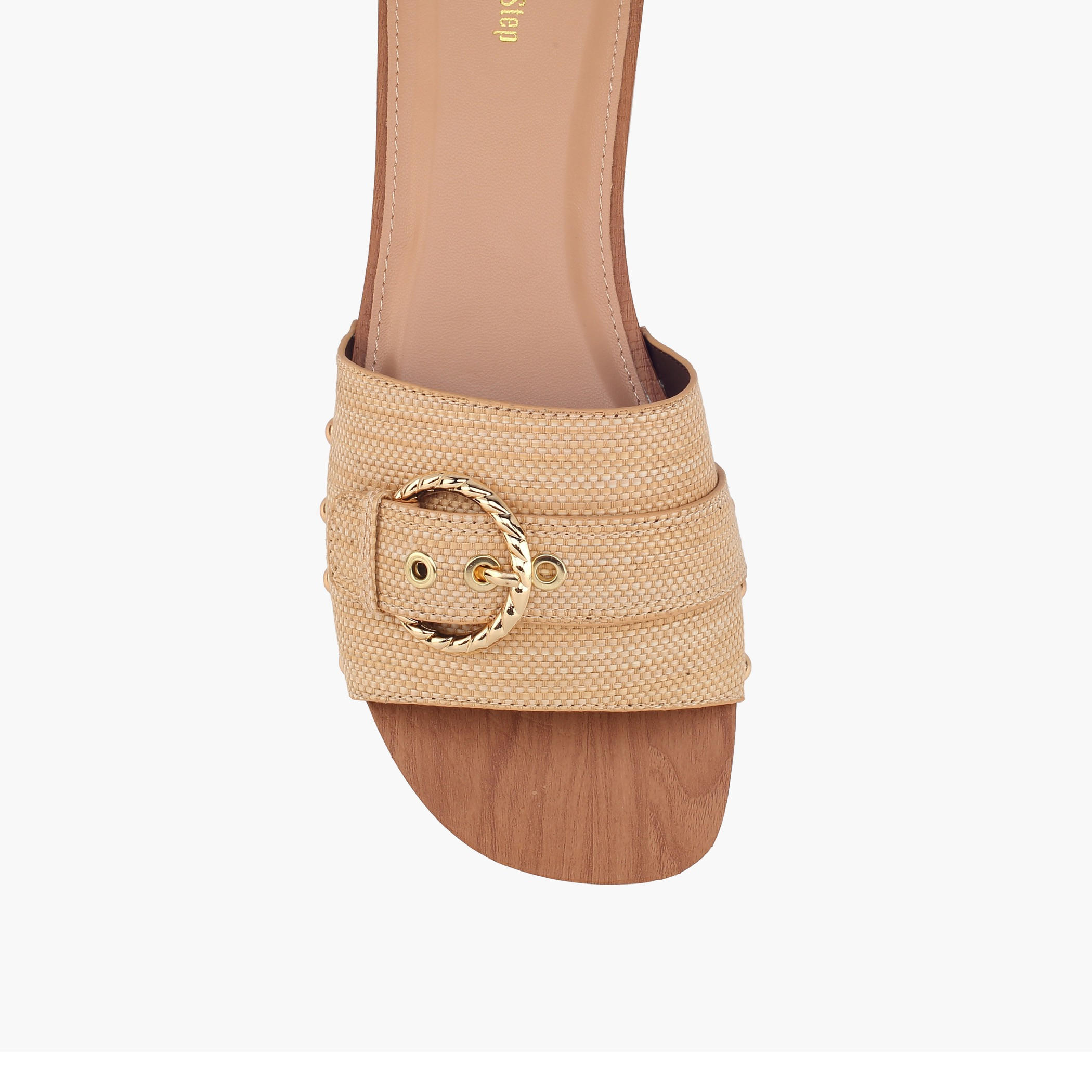Surestep Women Lightweight Buckle Accent Block Heel Sandals with Studded Trim-women-shoes-sandals-heeled-image-4
