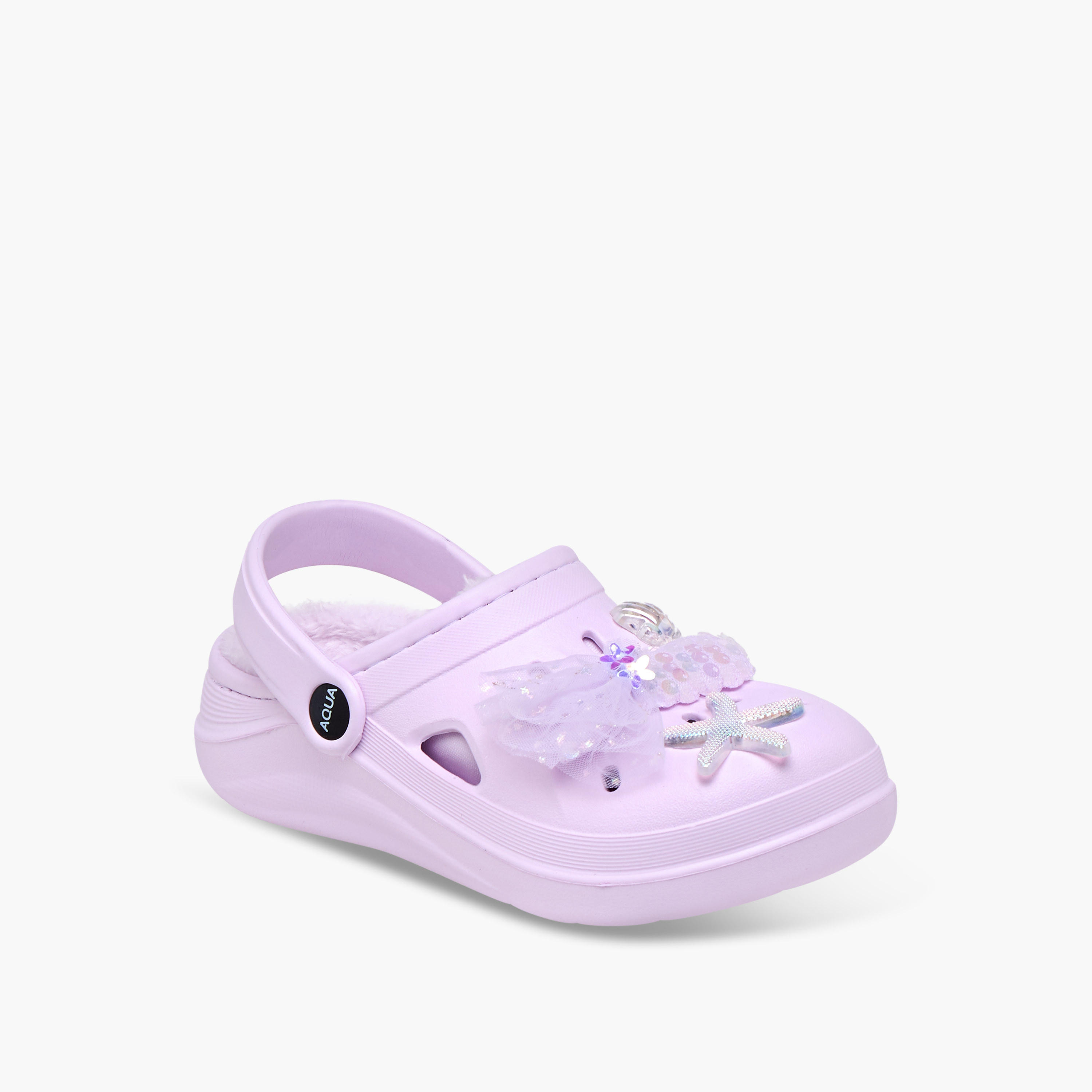 صندل كلوج بحزام خلفي وتفاصيل فرو وجيبيتز من أكوا-girls-shoes-sandals-image-2
