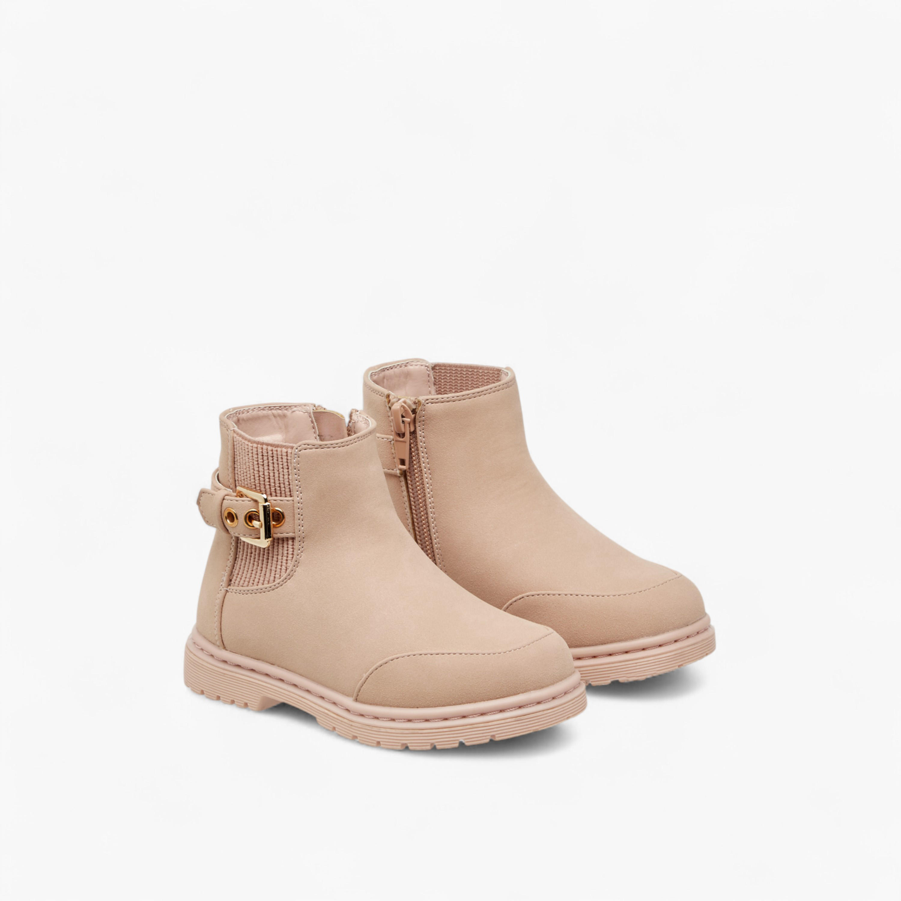 بوت سادة بسحاب إغلاق وتفاصيل إبزيم من فلورا بيلا-girls-shoes-boots-image-1