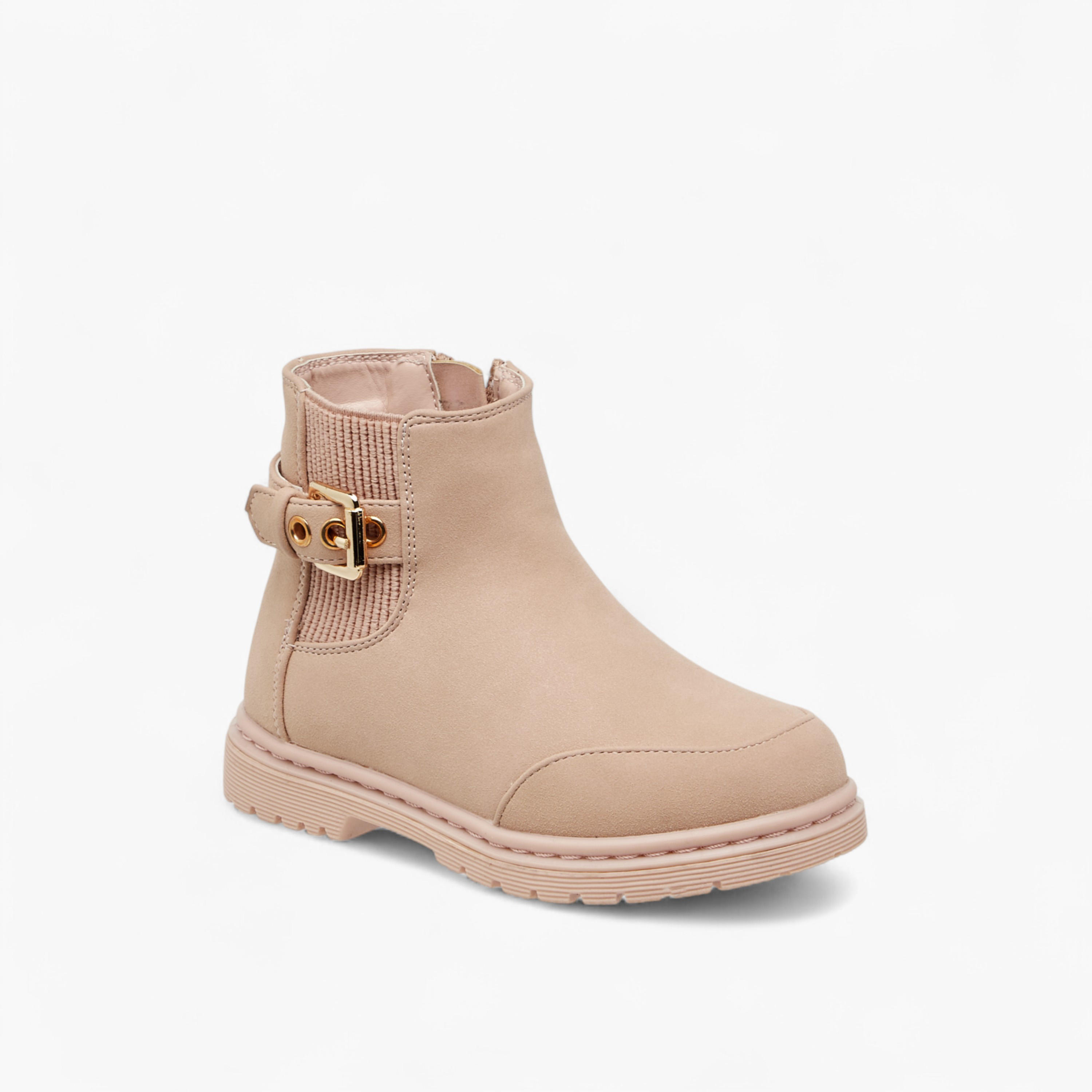 بوت سادة بسحاب إغلاق وتفاصيل إبزيم من فلورا بيلا-girls-shoes-boots-image-2