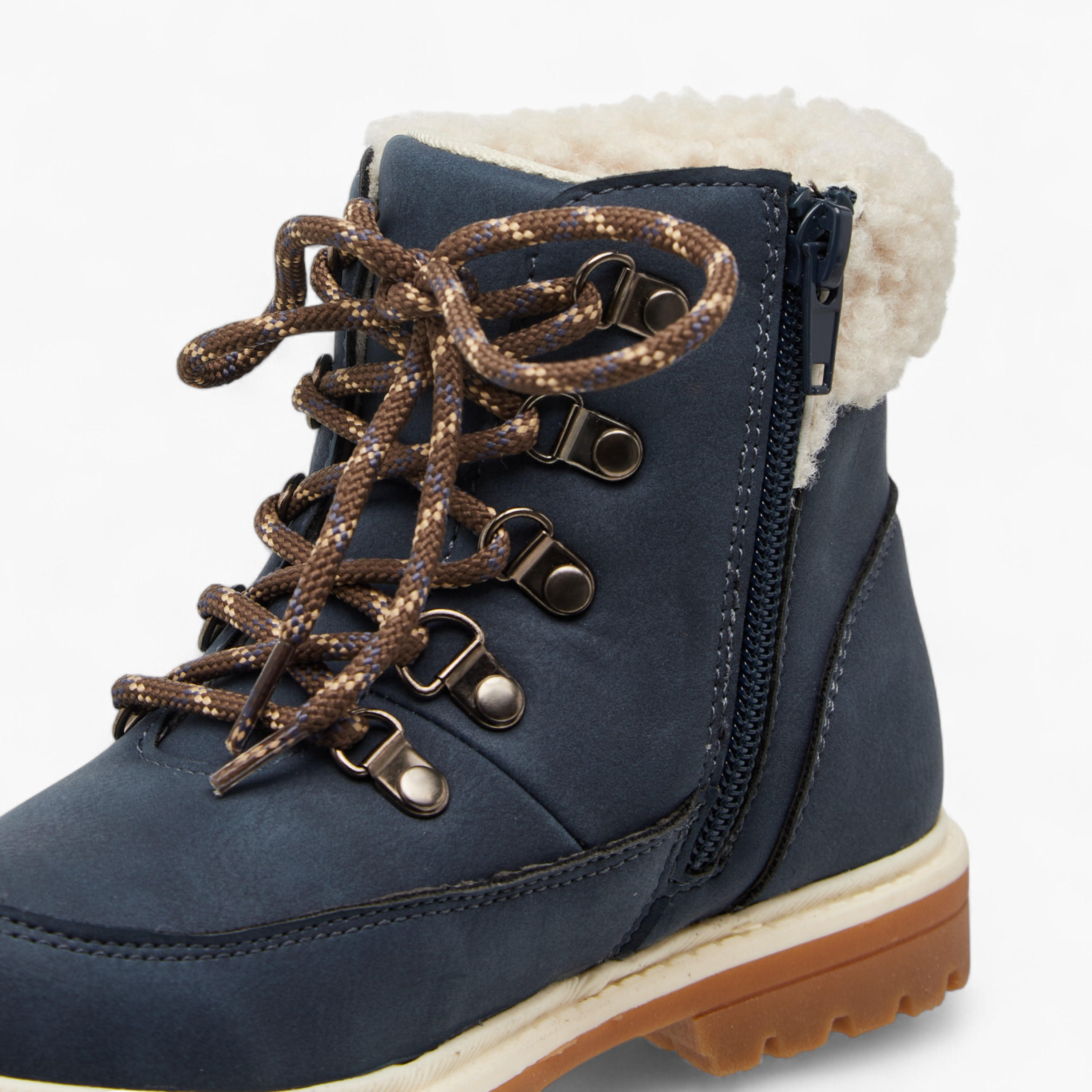 LBL by Shoexpress Solid Faux Fur Trim Boots with Zip Closure-boys-shoes-boots-image-4