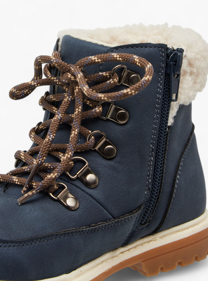 LBL by Shoexpress Solid Faux Fur Trim Boots with Zip Closure-boys-shoes-boots-image-4