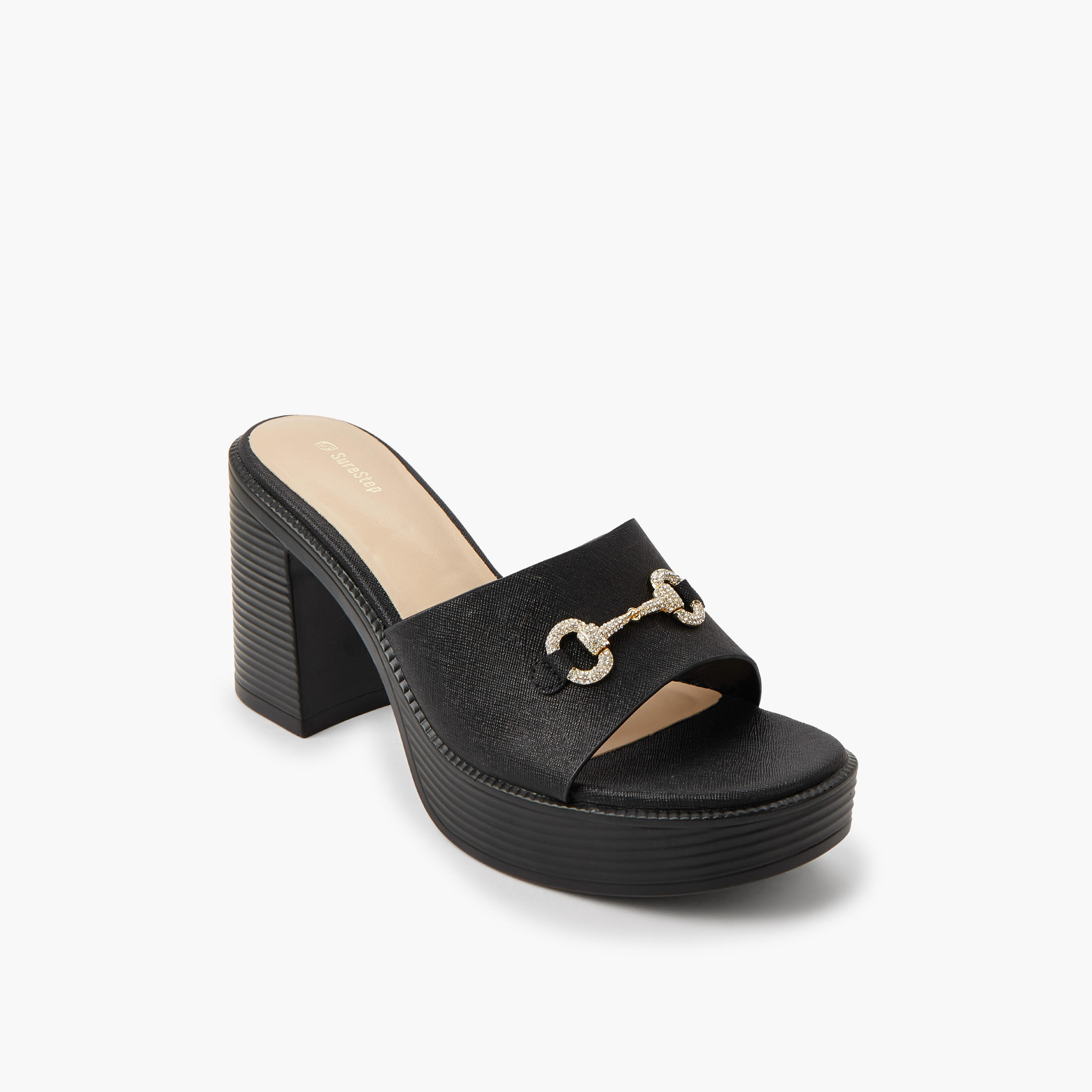 صندل معدني خفيف الوزن بكعب عريض وإبزيم مزين للنساء من شورستيب-women-shoes-sandals-heeled-image-2