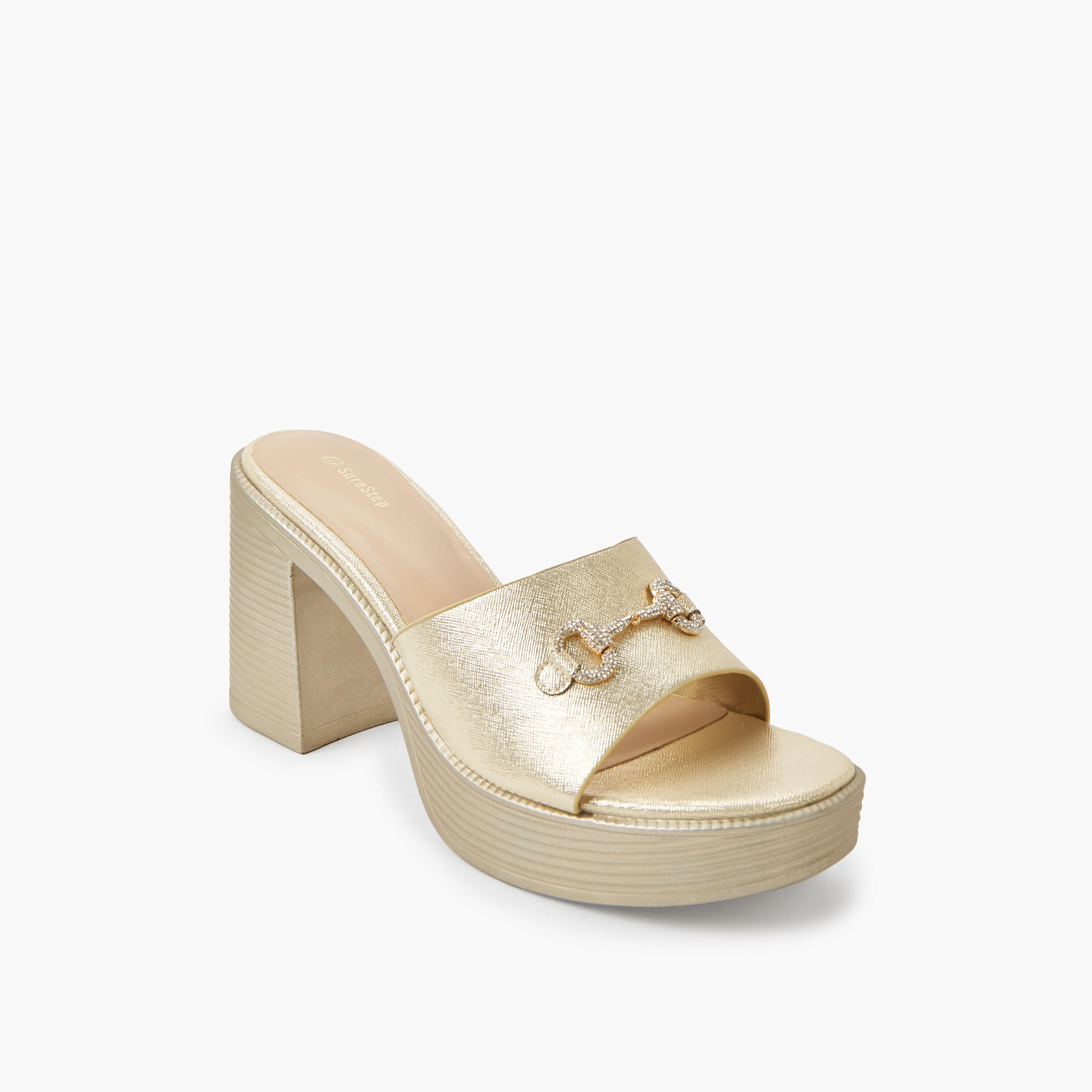 صندل معدني خفيف الوزن بكعب عريض وإبزيم مزين للنساء من شورستيب-women-shoes-sandals-heeled-image-2
