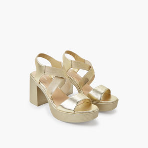 Surestep Women Lightweight Metallic Block Heel Sandals with Elastic Cross Straps-women-shoes-sandals-image-1