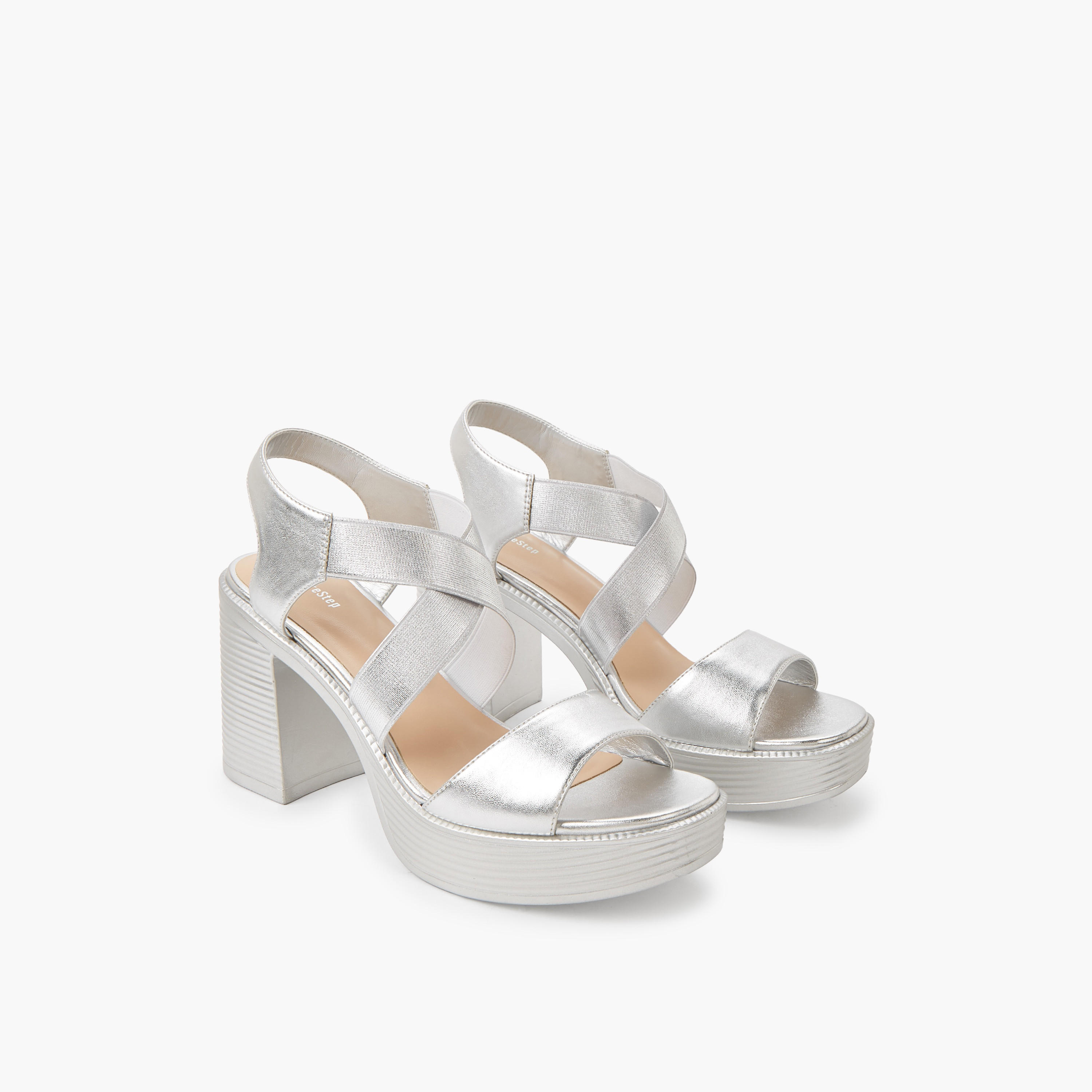 صندل معدني خفيف الوزن بكعب عريض وأشرطة متقاطعة مرنة للنساء من شورستيب-women-shoes-sandals-heeled-image-1