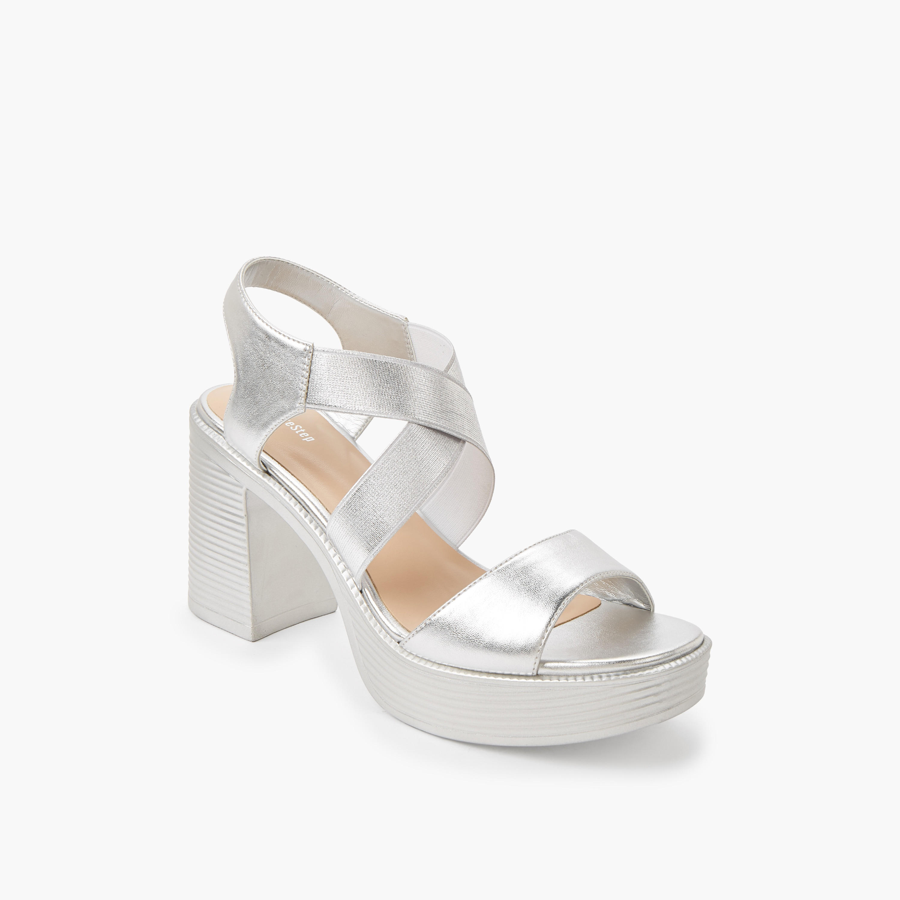 صندل معدني خفيف الوزن بكعب عريض وأشرطة متقاطعة مرنة للنساء من شورستيب-women-shoes-sandals-heeled-image-2