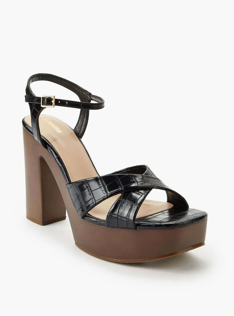 Surestep Women Textured Lightweight Platform Heel Sandals with Ankle Strap-women-shoes-sandals-heeled-image-2