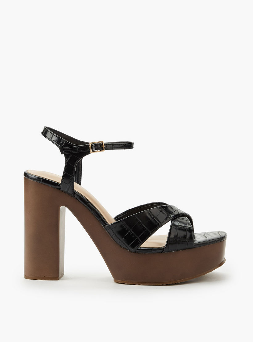 Surestep Women Textured Lightweight Platform Heel Sandals with Ankle Strap-women-shoes-sandals-heeled-image-3