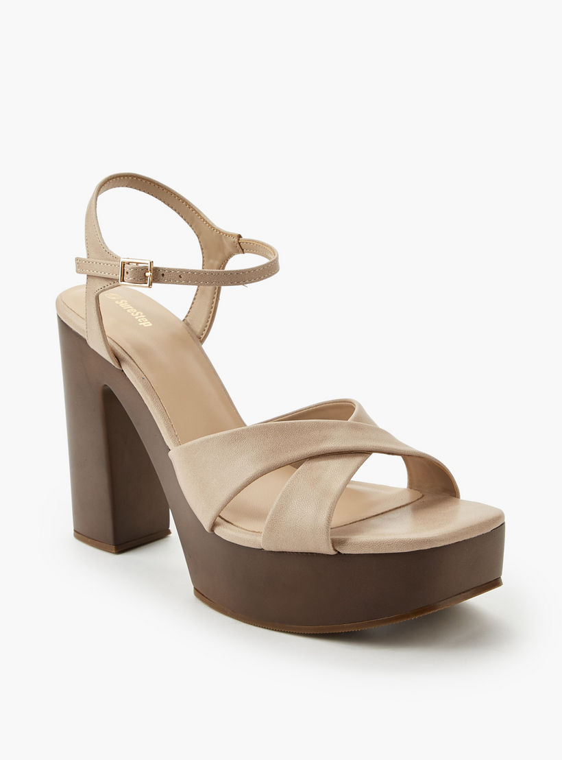 Surestep Women Textured Lightweight Platform Heel Sandals with Ankle Strap-women-shoes-sandals-heeled-image-2