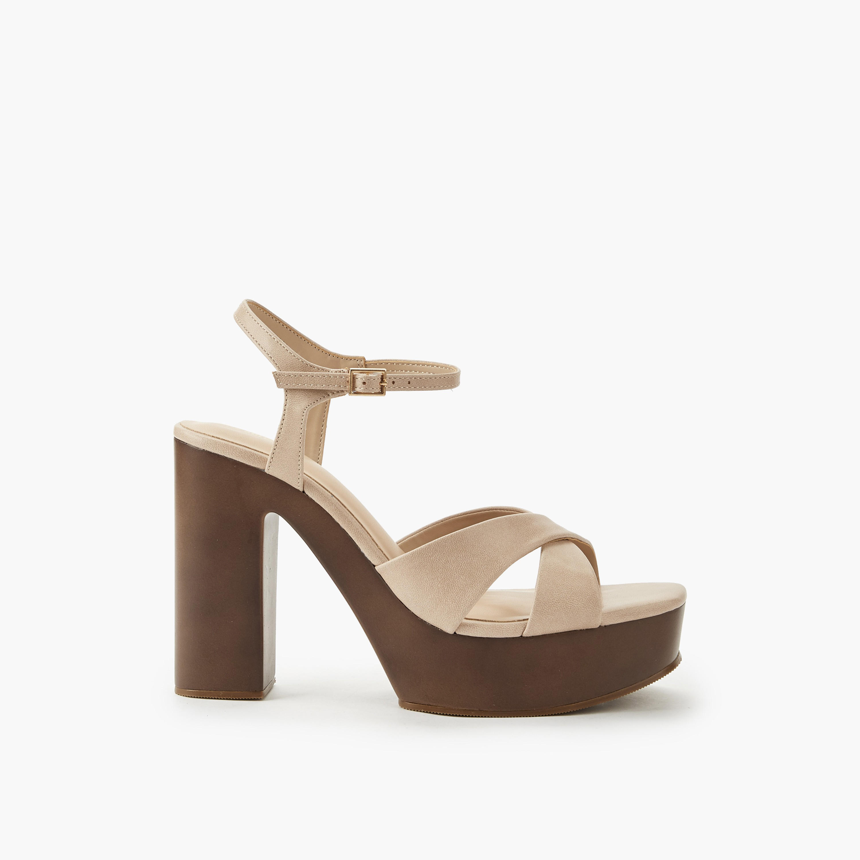Surestep Women Textured Lightweight Platform Heel Sandals with Ankle Strap-women-shoes-sandals-heeled-image-3