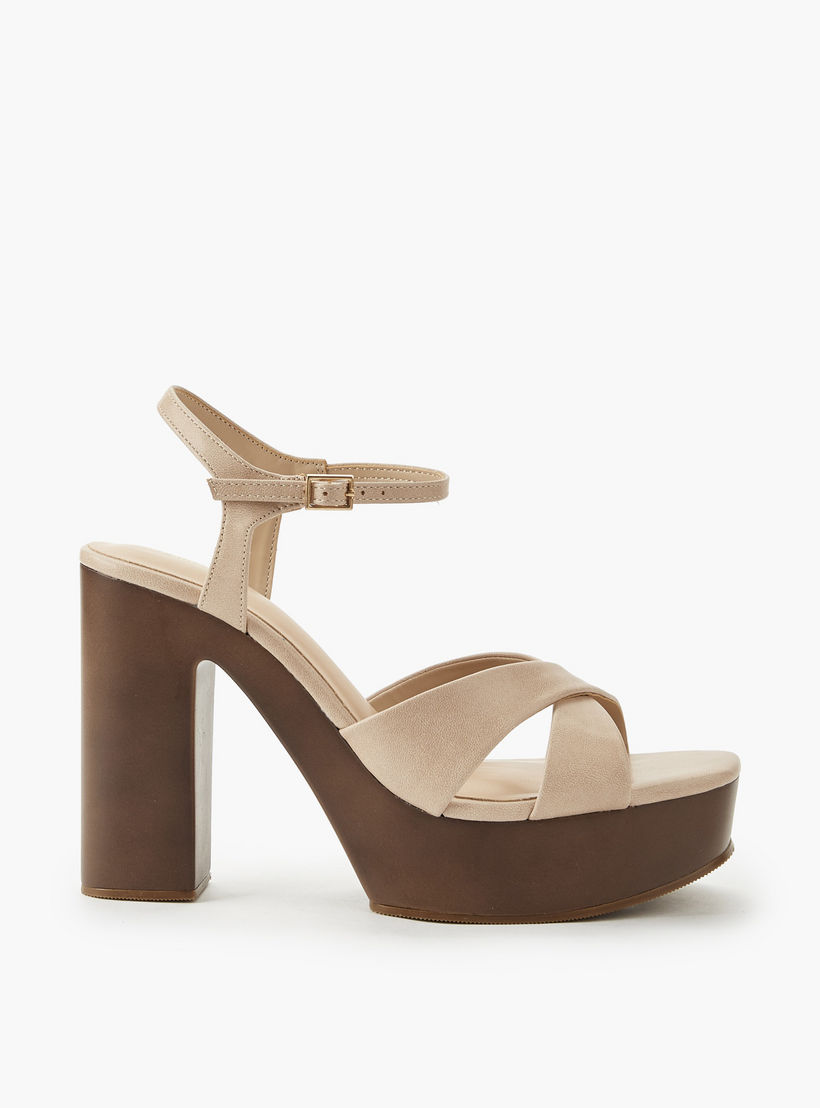 Surestep Women Textured Lightweight Platform Heel Sandals with Ankle Strap-women-shoes-sandals-heeled-image-3