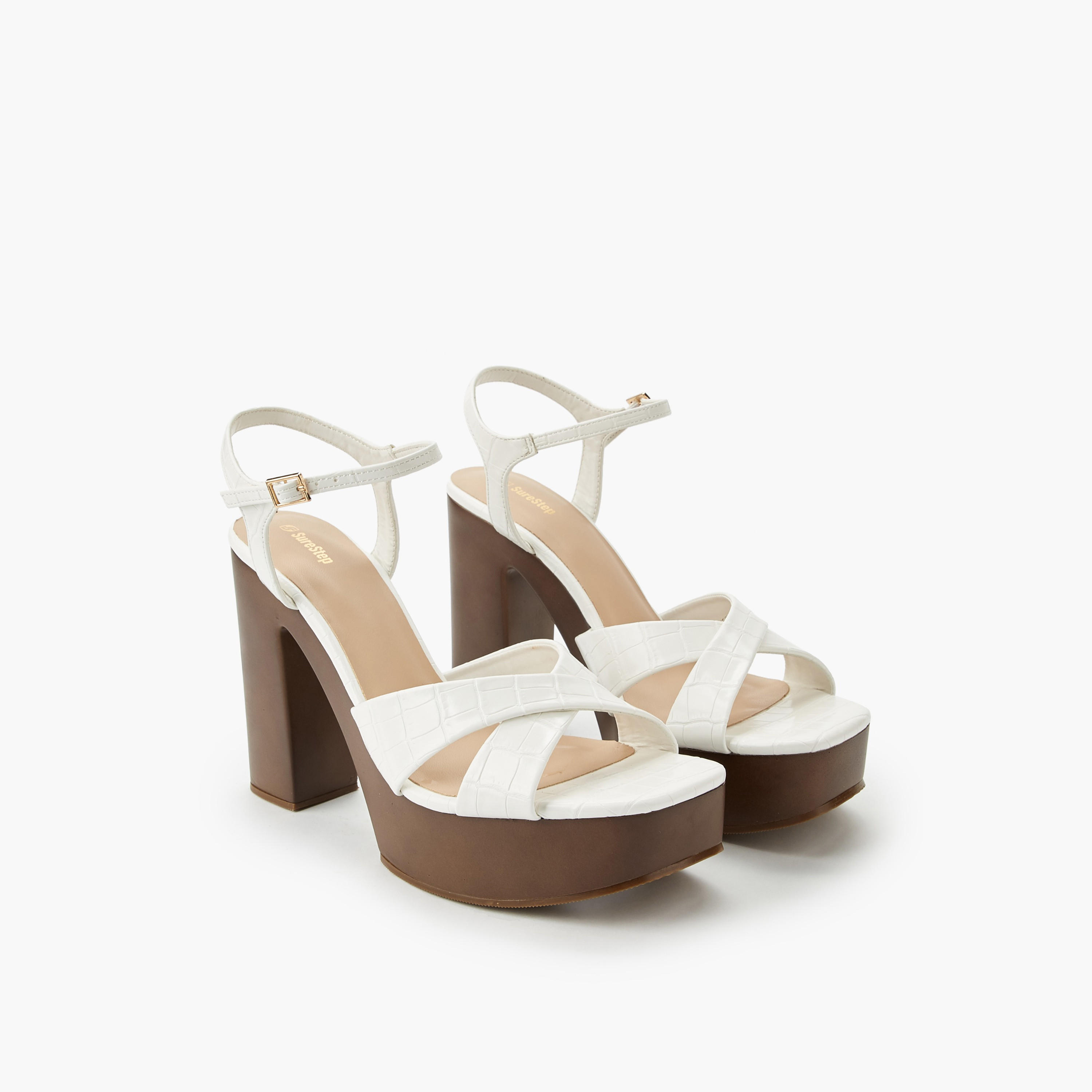 صندل نسائي خفيف الوزن بملمس بارز وكعب بلاتفورم مع حزام للكاحل-women-shoes-sandals-heeled-image-1