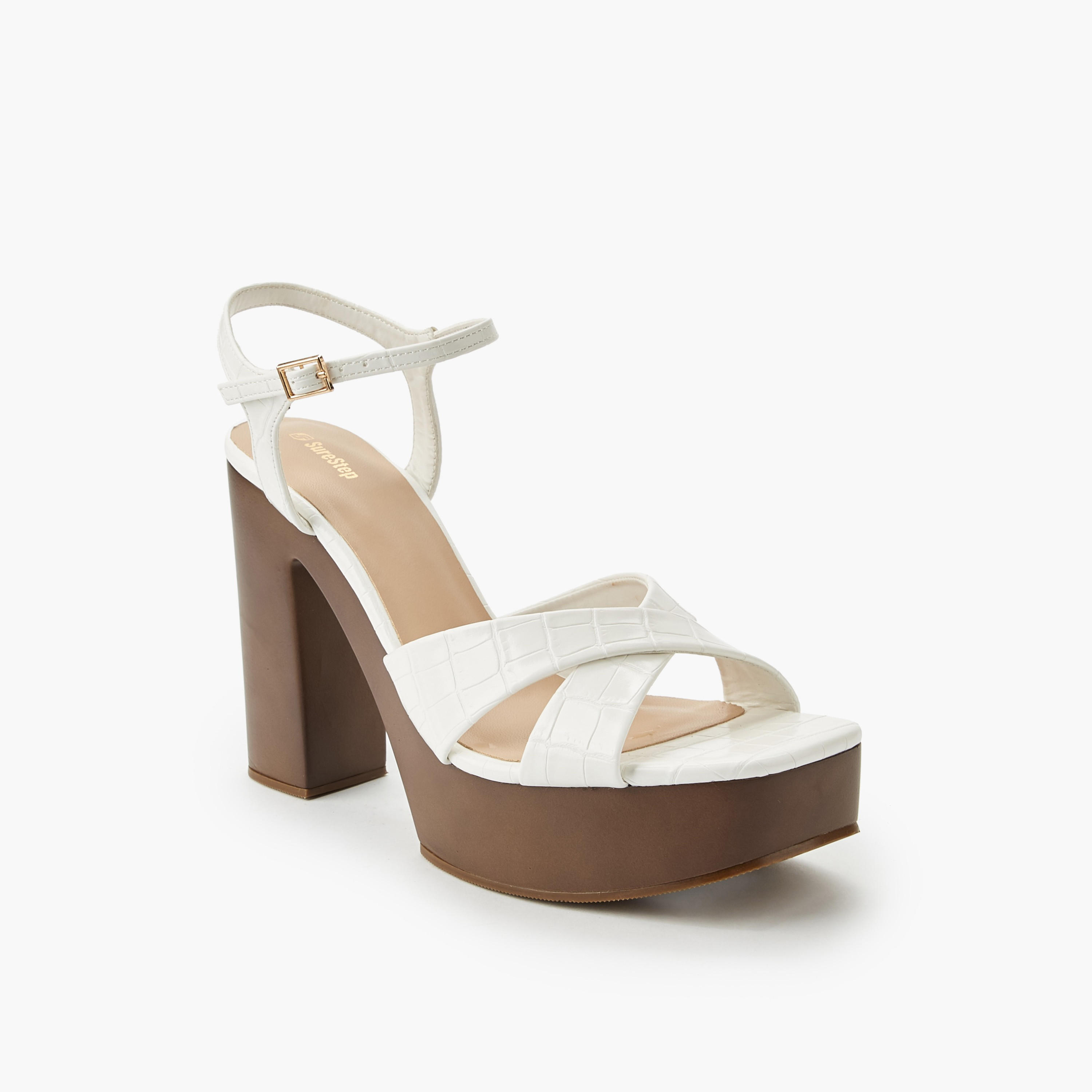 صندل نسائي خفيف الوزن بملمس بارز وكعب بلاتفورم مع حزام للكاحل-women-shoes-sandals-heeled-image-2