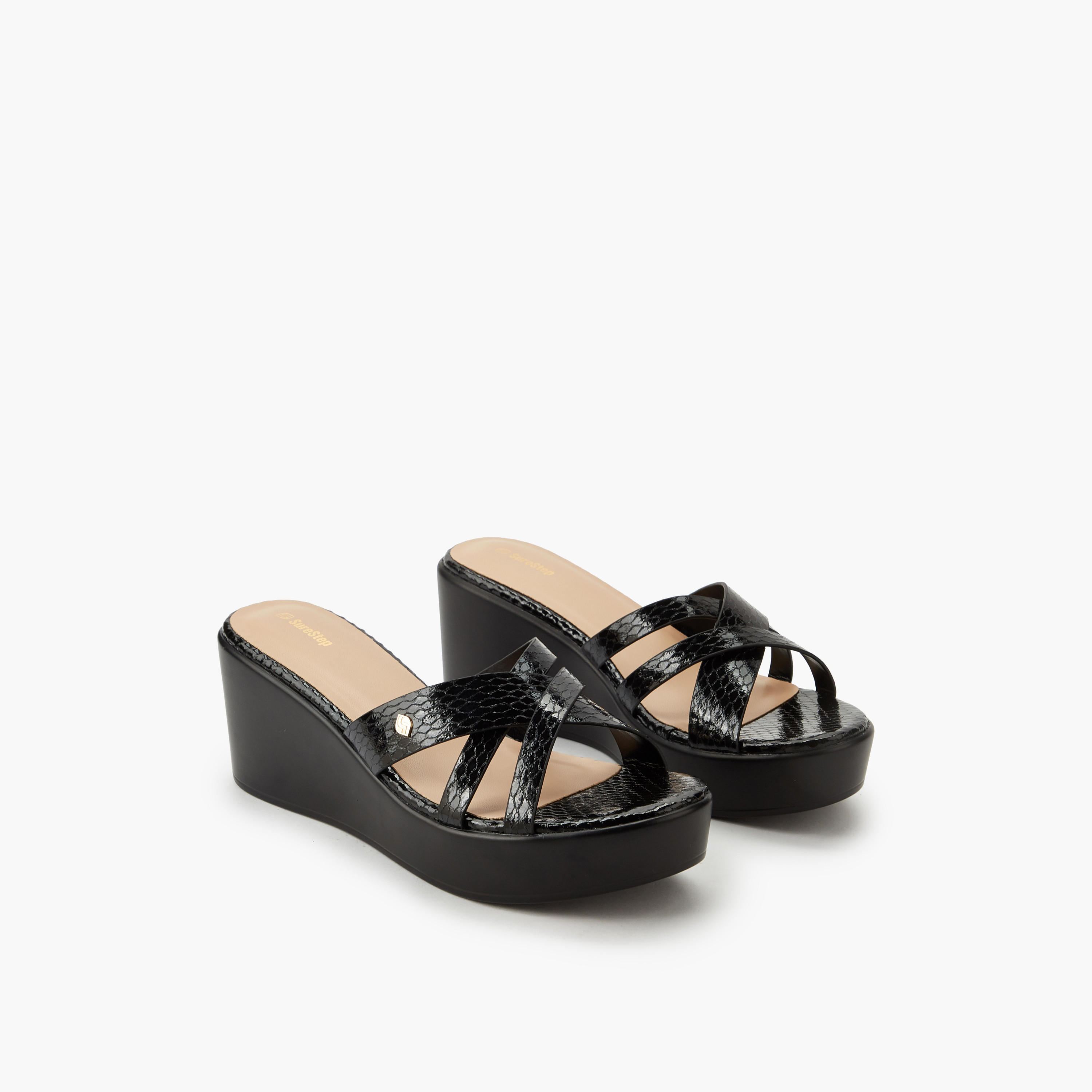 صندل خفيف الوزن بملمس بارز وكعب ويدج وأشرطة متقاطعة للنساء من شورستيب-women-shoes-sandals-heeled-image-1
