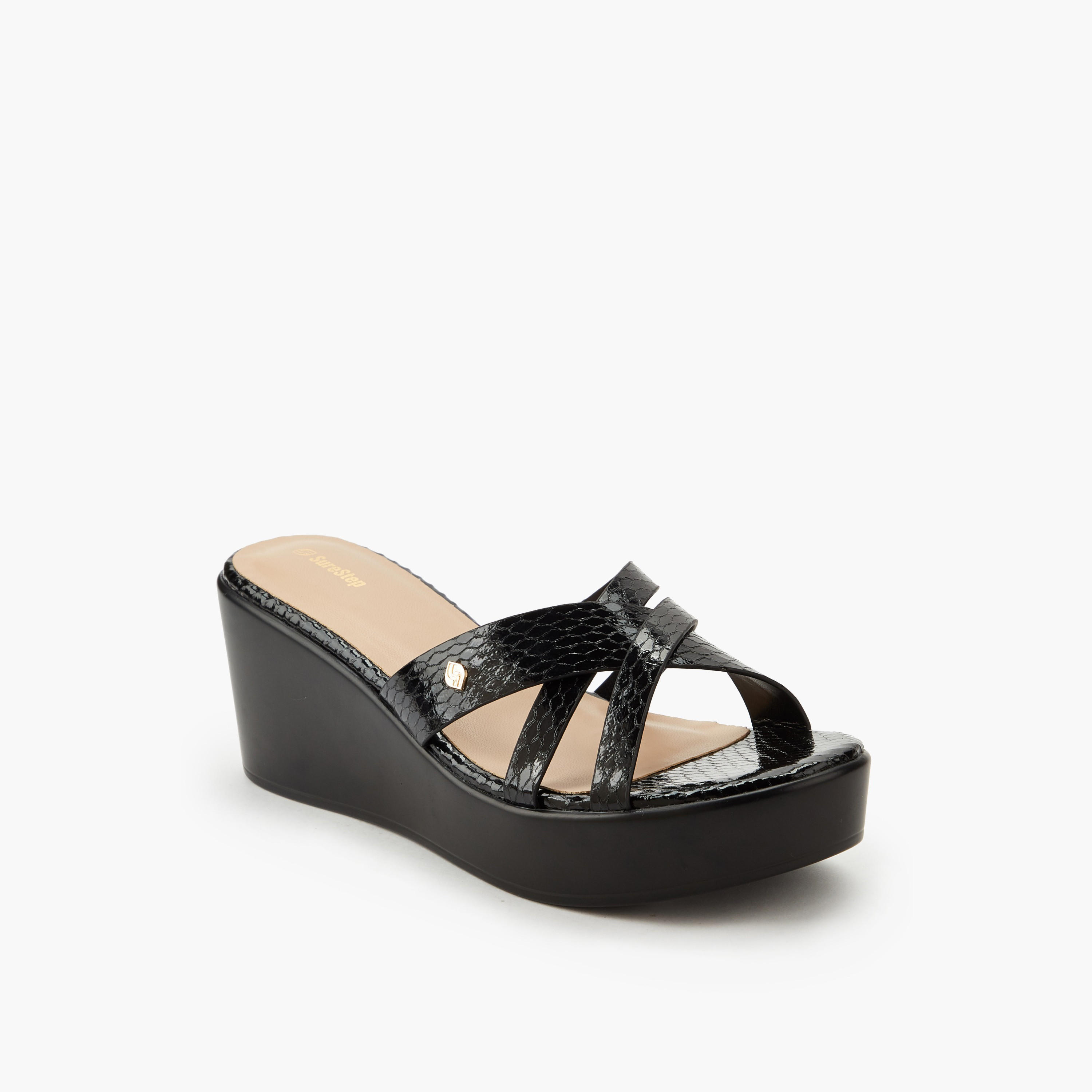 صندل خفيف الوزن بملمس بارز وكعب ويدج وأشرطة متقاطعة للنساء من شورستيب-women-shoes-sandals-heeled-image-2