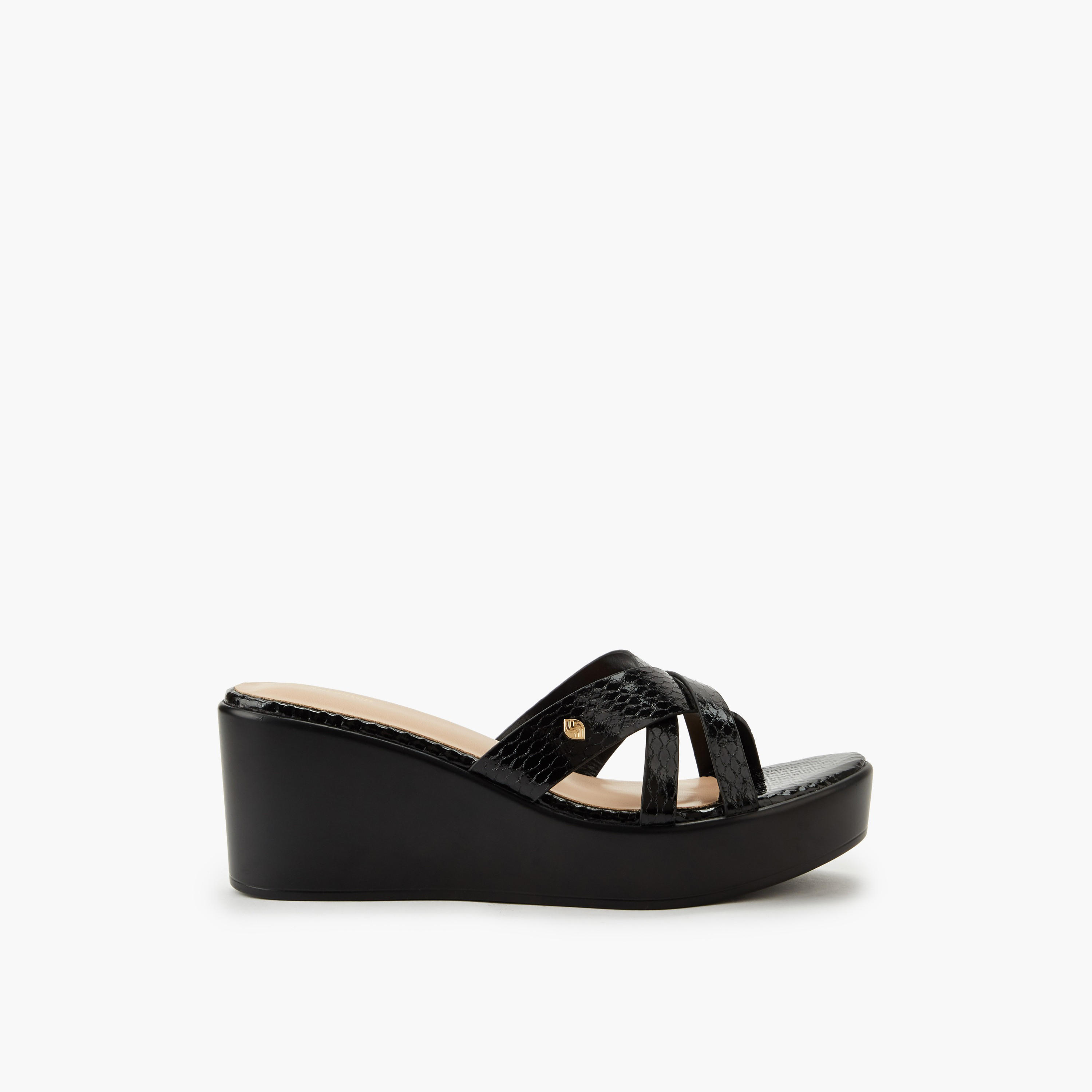 صندل خفيف الوزن بملمس بارز وكعب ويدج وأشرطة متقاطعة للنساء من شورستيب-women-shoes-sandals-heeled-image-3