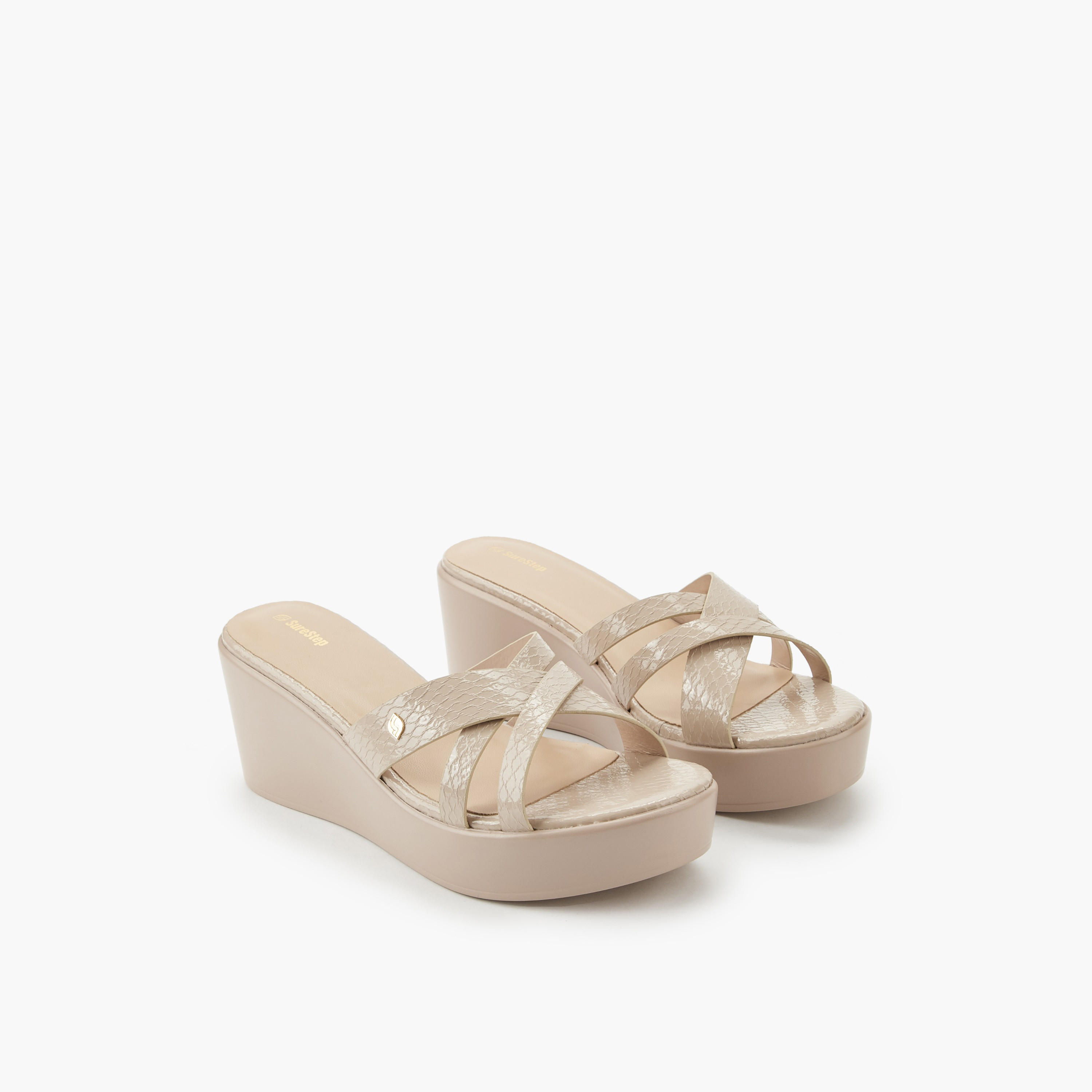 Surestep Women Textured Lightweight Wedge Heel Cross Strap Sandals-women-shoes-sandals-heeled-image-1