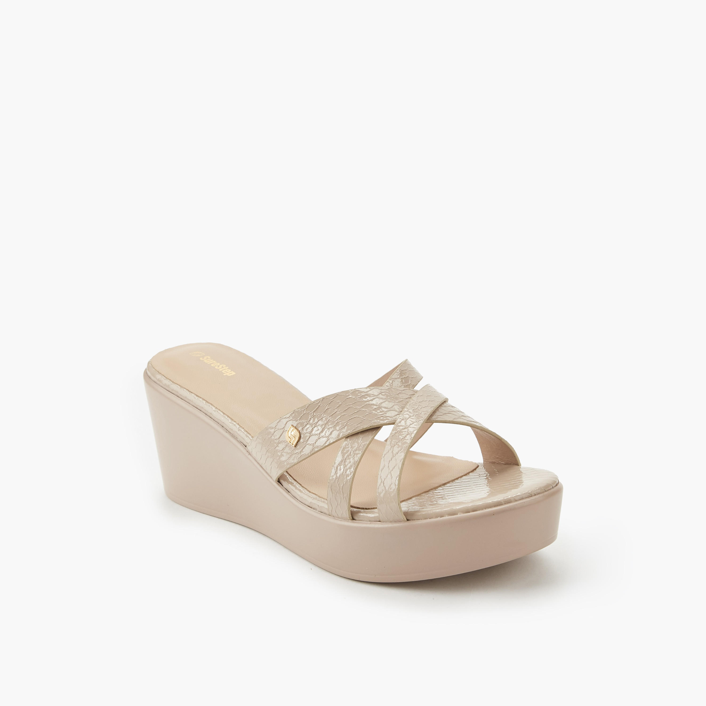 Surestep Women Textured Lightweight Wedge Heel Cross Strap Sandals-women-shoes-sandals-heeled-image-2