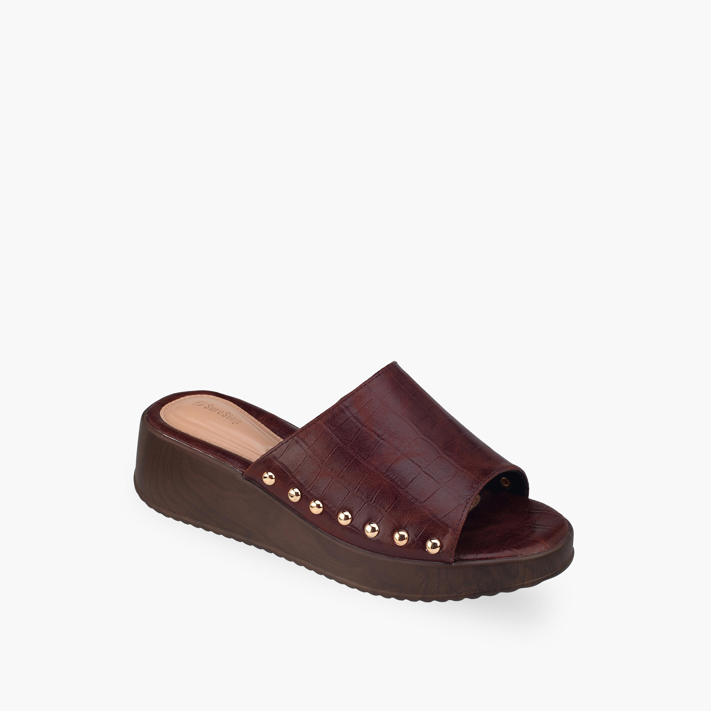 Surestep Women Lightweight Textured Flatform Heel Sandals with Stud Detailing-women-shoes-sandals-heeled-image-2
