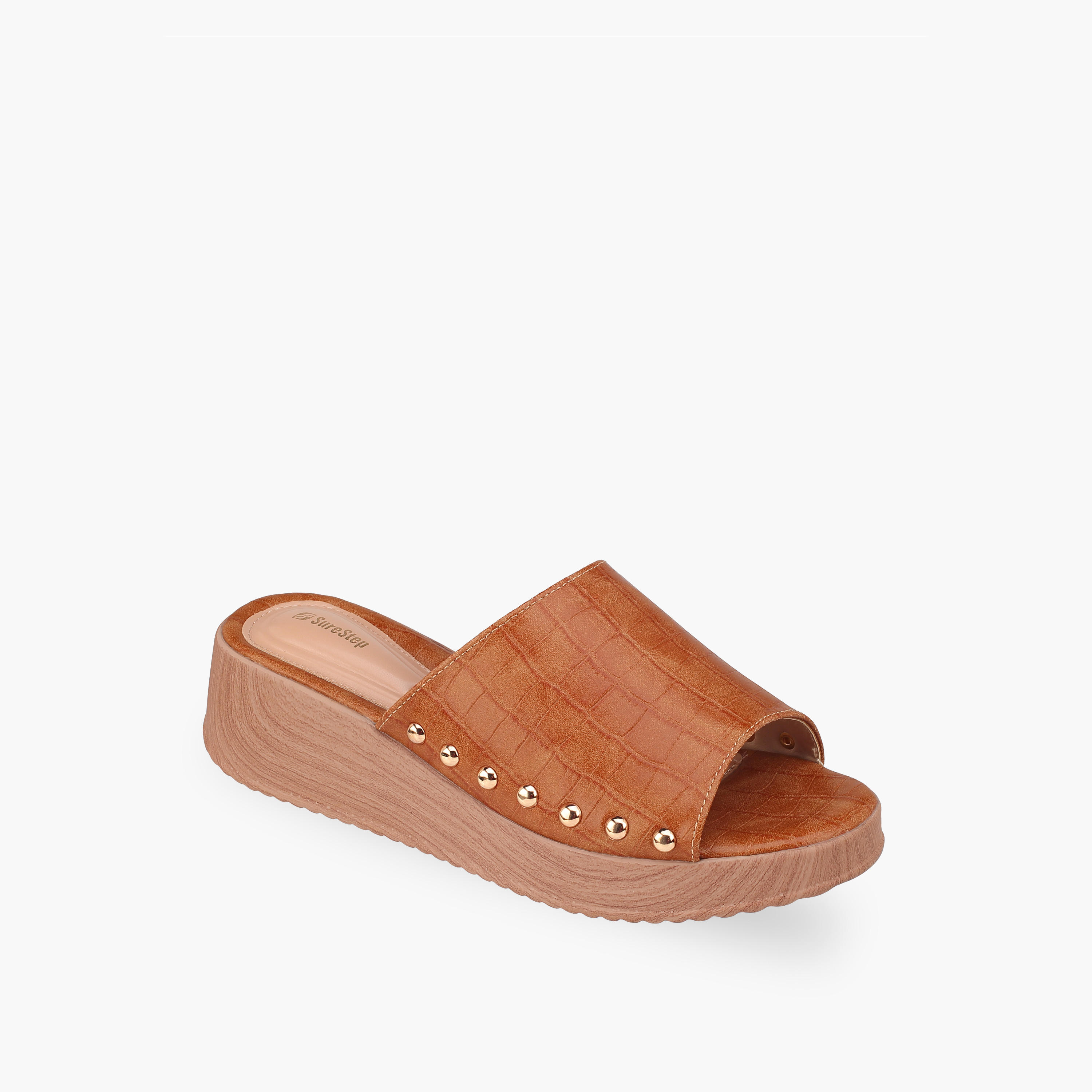 صندل خفيف الوزن بكعب فلاتفورم وملمس بارز مزين بمسامير للنساء من شورستيب-women-shoes-sandals-heeled-image-2