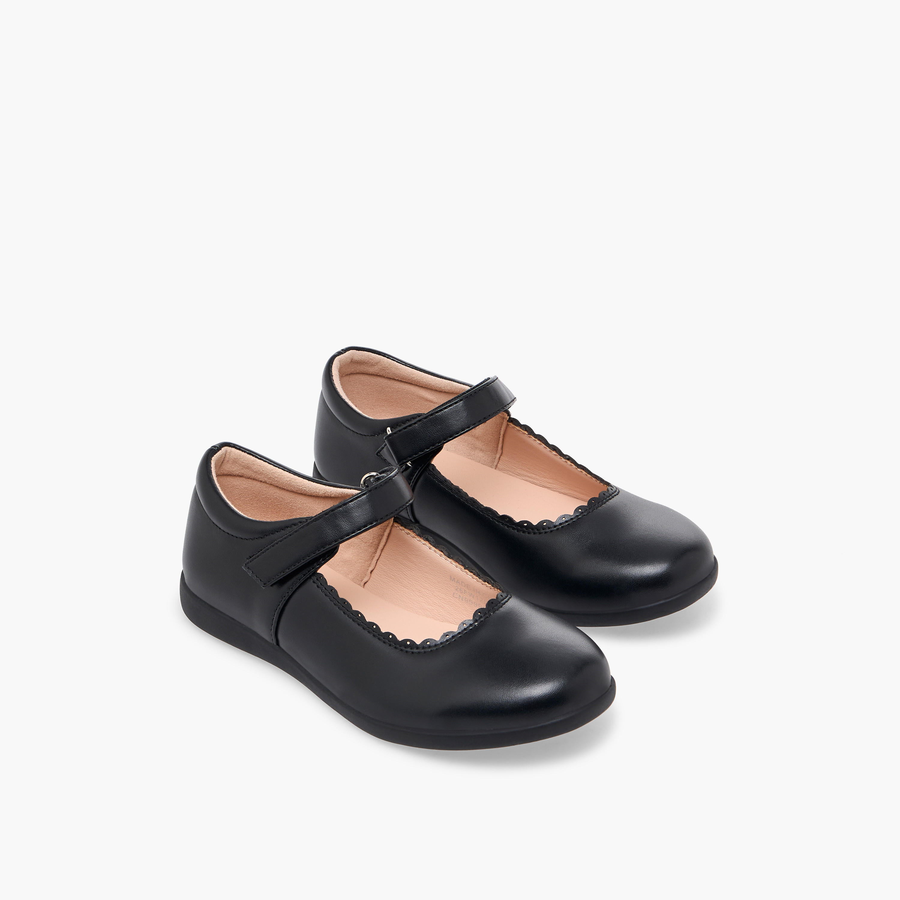 Flora Bella Girls Scalloped Detail Hook & Loop School Shoes-girls-shoes-maryjanes-image-1