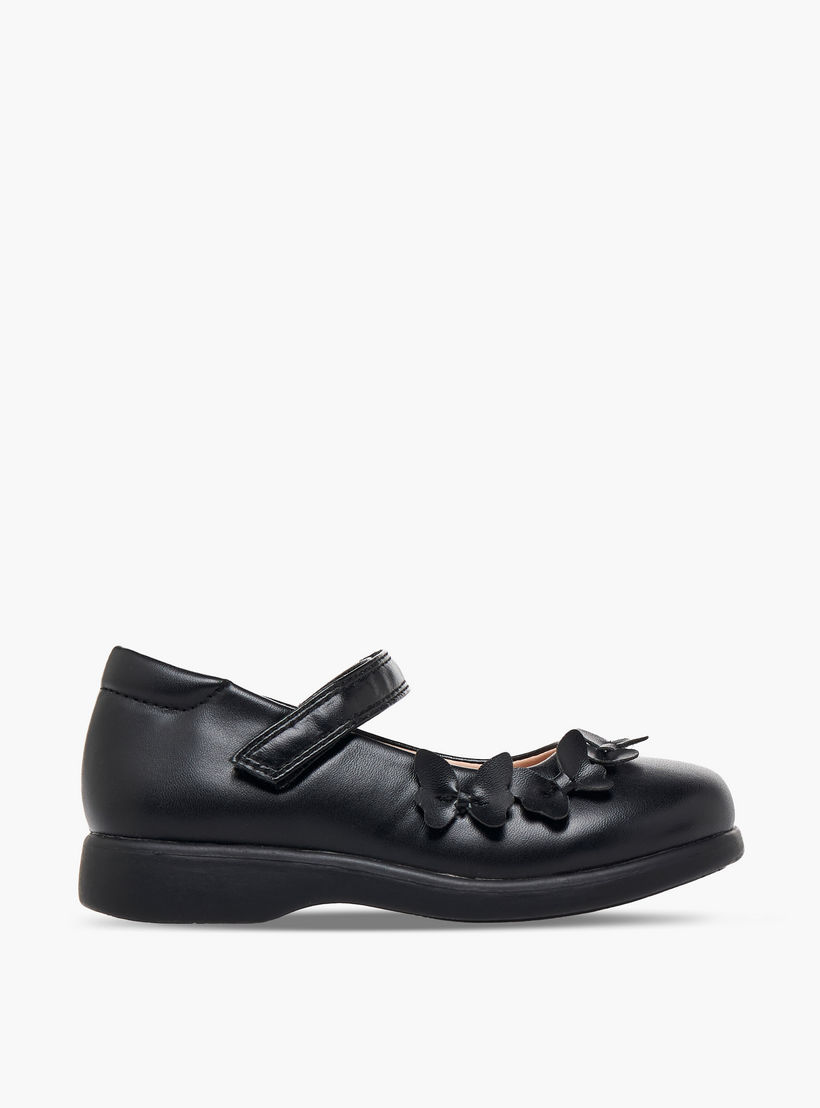 حذاء مدرسي بشريط إغلاق لاصق وتفاصيل فراشات للبنات من فلورا بيلا-girls-shoes-maryjanes-image-3