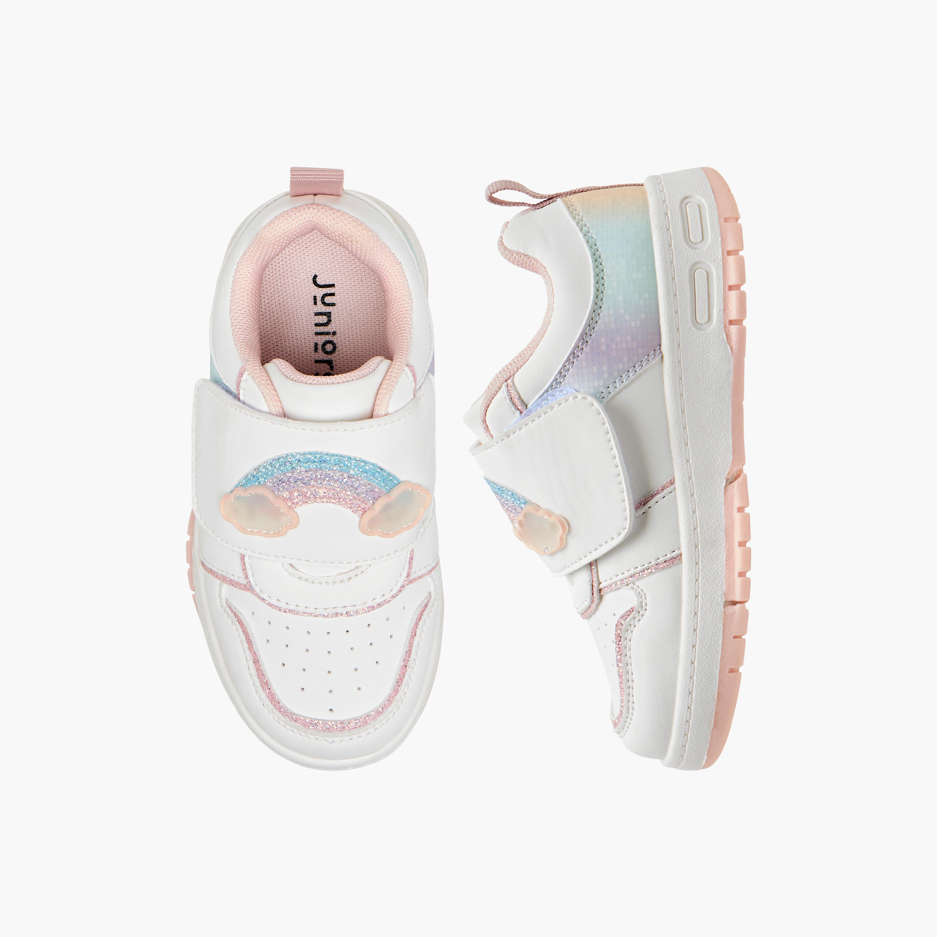حذاء سنيكرز بشريط إغلاق لاصق وتزيينات قوس قزح للبنات من جونيورز-girls-shoes-sneakers-image-1