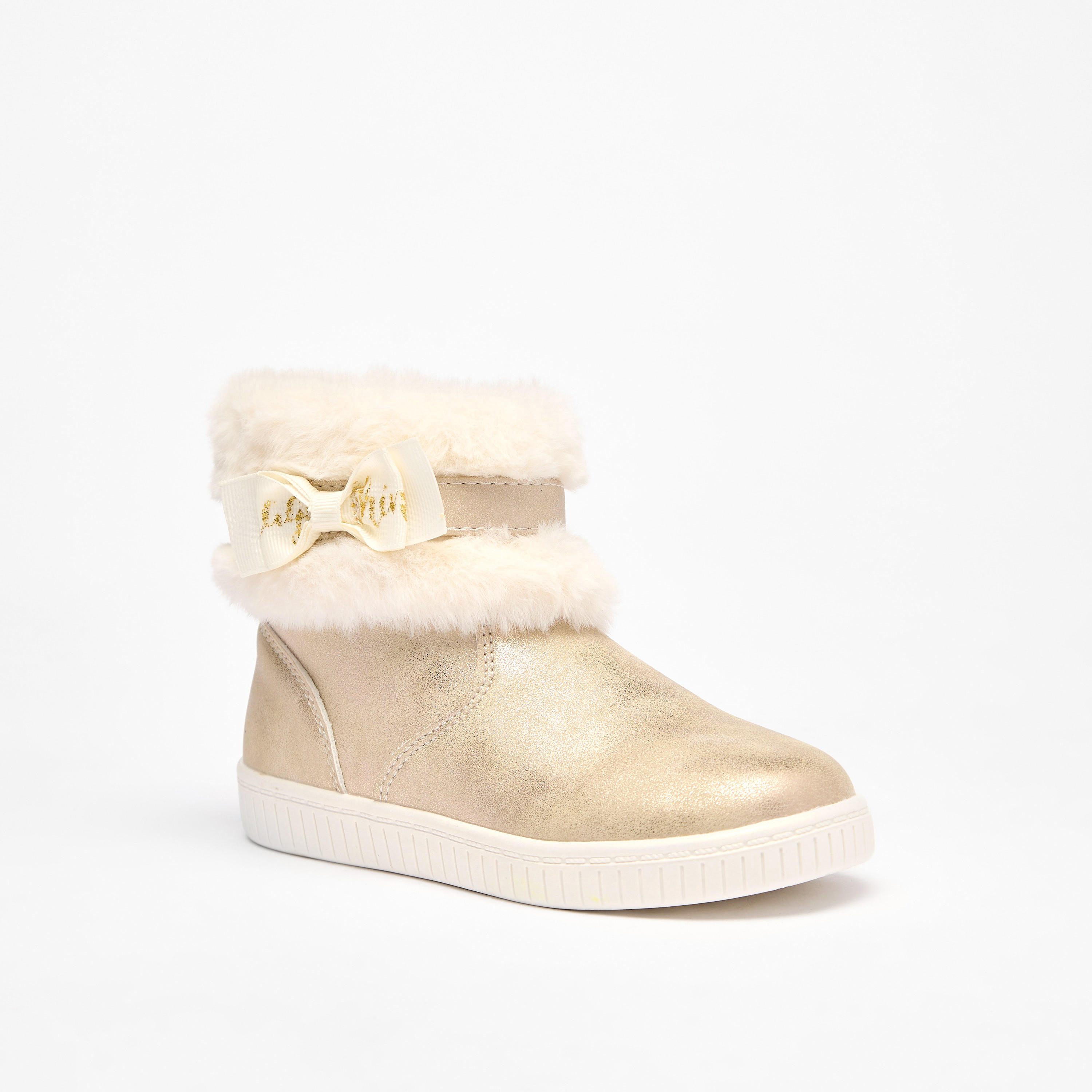 بوت فرو بتفاصيل فيونكة وسحاب إغلاق من فلورا بيلا-girls-shoes-boots-image-1
