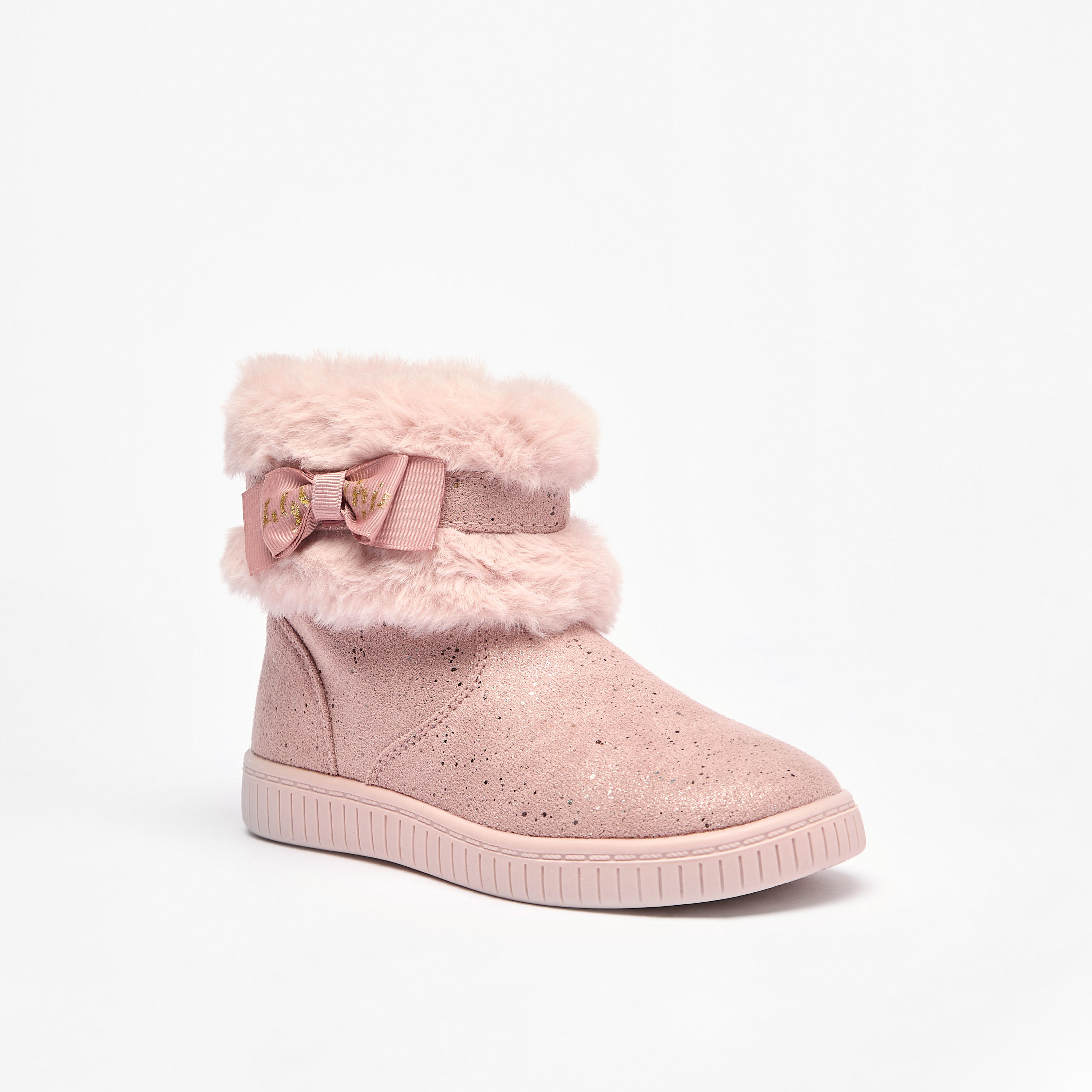 بوت فرو بتفاصيل فيونكة وسحاب إغلاق من فلورا بيلا-girls-shoes-boots-image-1
