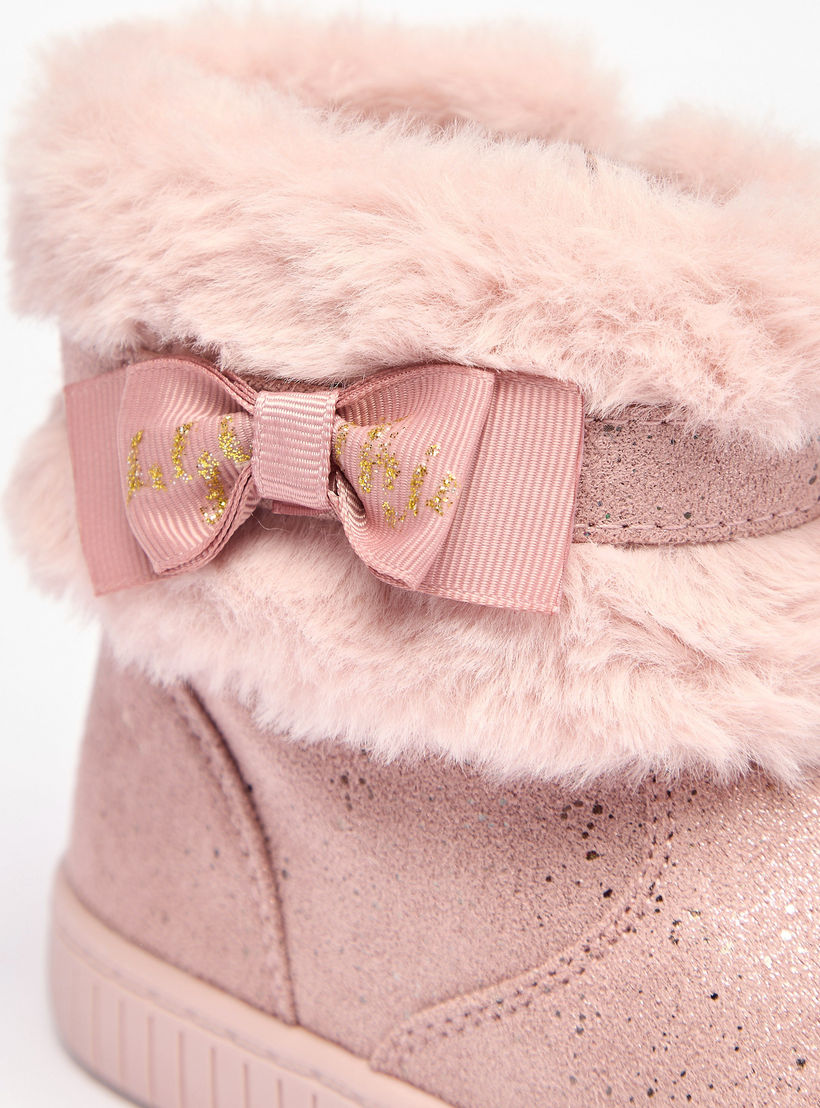بوت فرو بتفاصيل فيونكة وسحاب إغلاق من فلورا بيلا-girls-shoes-boots-image-4