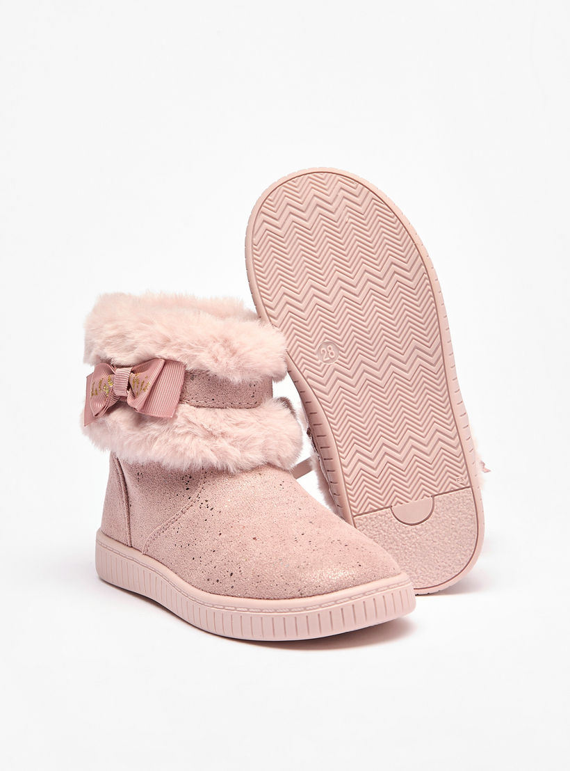 بوت فرو بتفاصيل فيونكة وسحاب إغلاق من فلورا بيلا-girls-shoes-boots-image-6