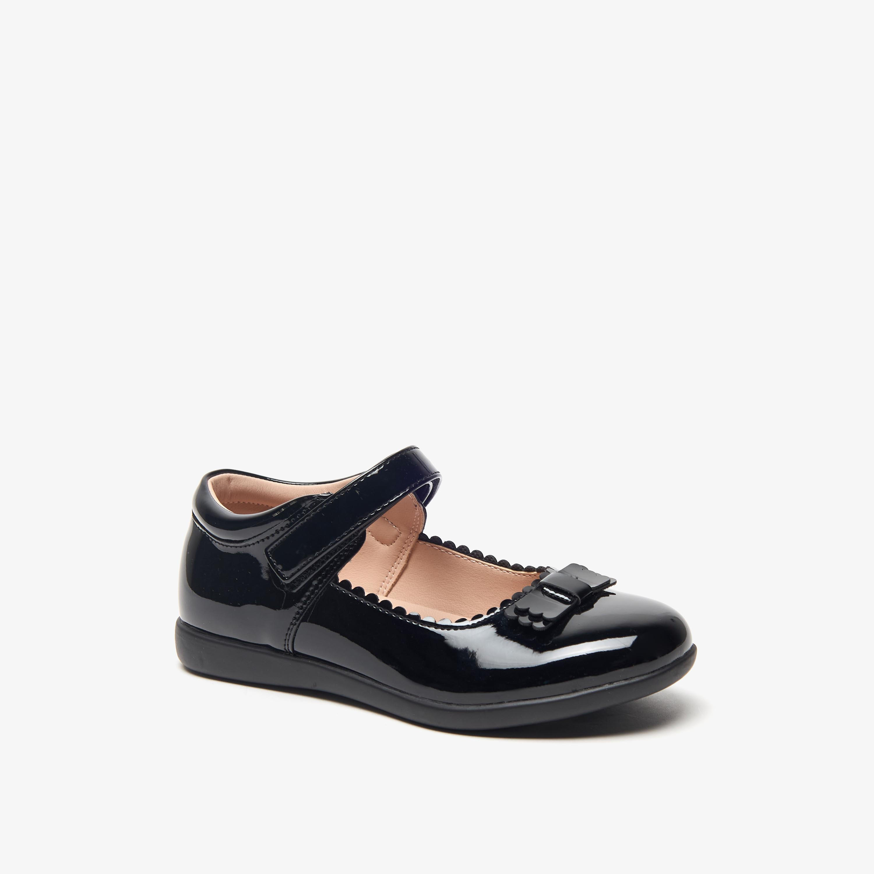 Flora Bella Bow Applique Mary Jane School Shoes with Hook and Loop Closure-girls-shoes-maryjanes-image-1