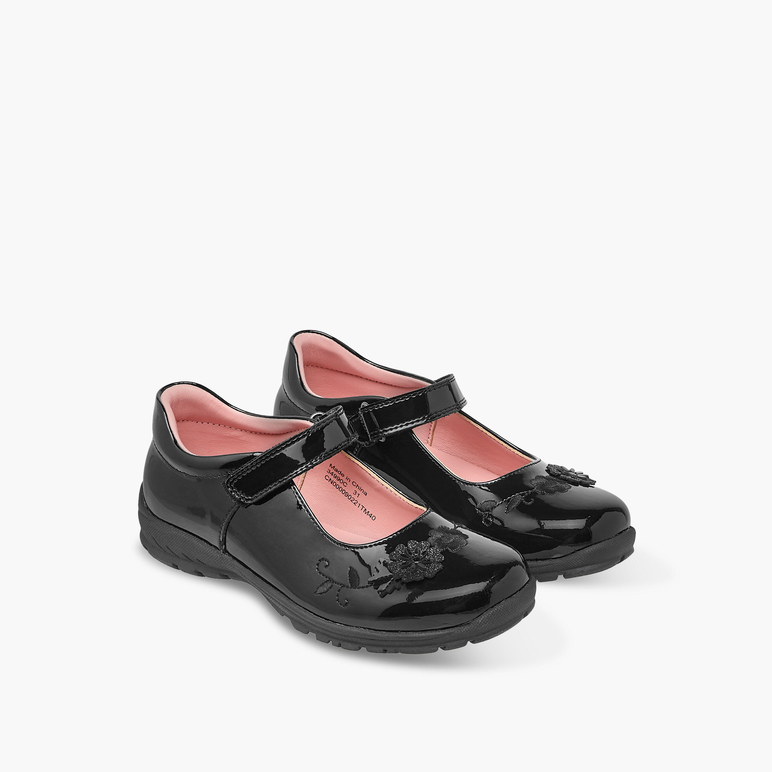 Juniors Floral Embroidered Mary Jane School Shoes with Hook and Loop Closure-girls-shoes-maryjanes-image-1