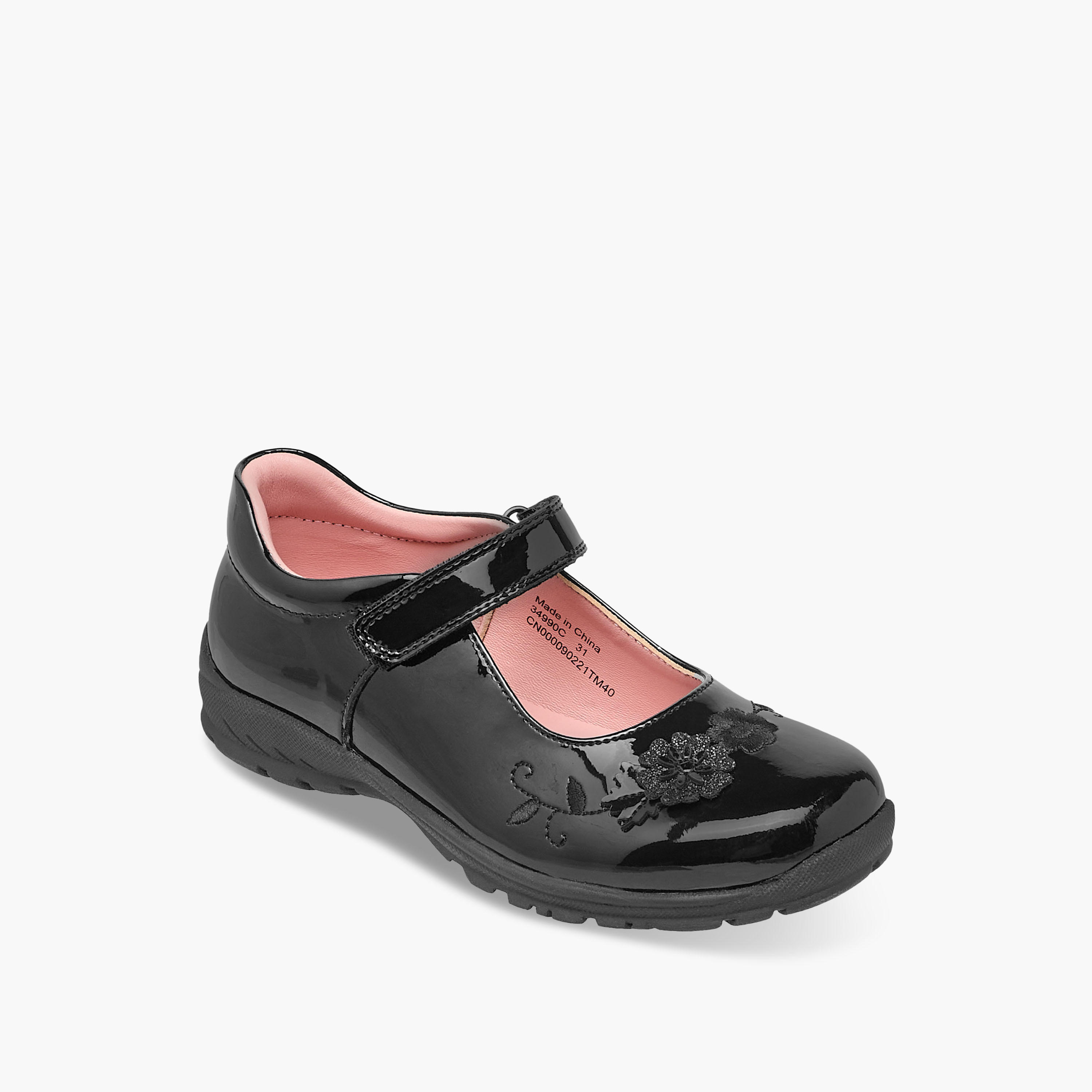 Juniors Floral Embroidered Mary Jane School Shoes with Hook and Loop Closure-girls-shoes-maryjanes-image-2